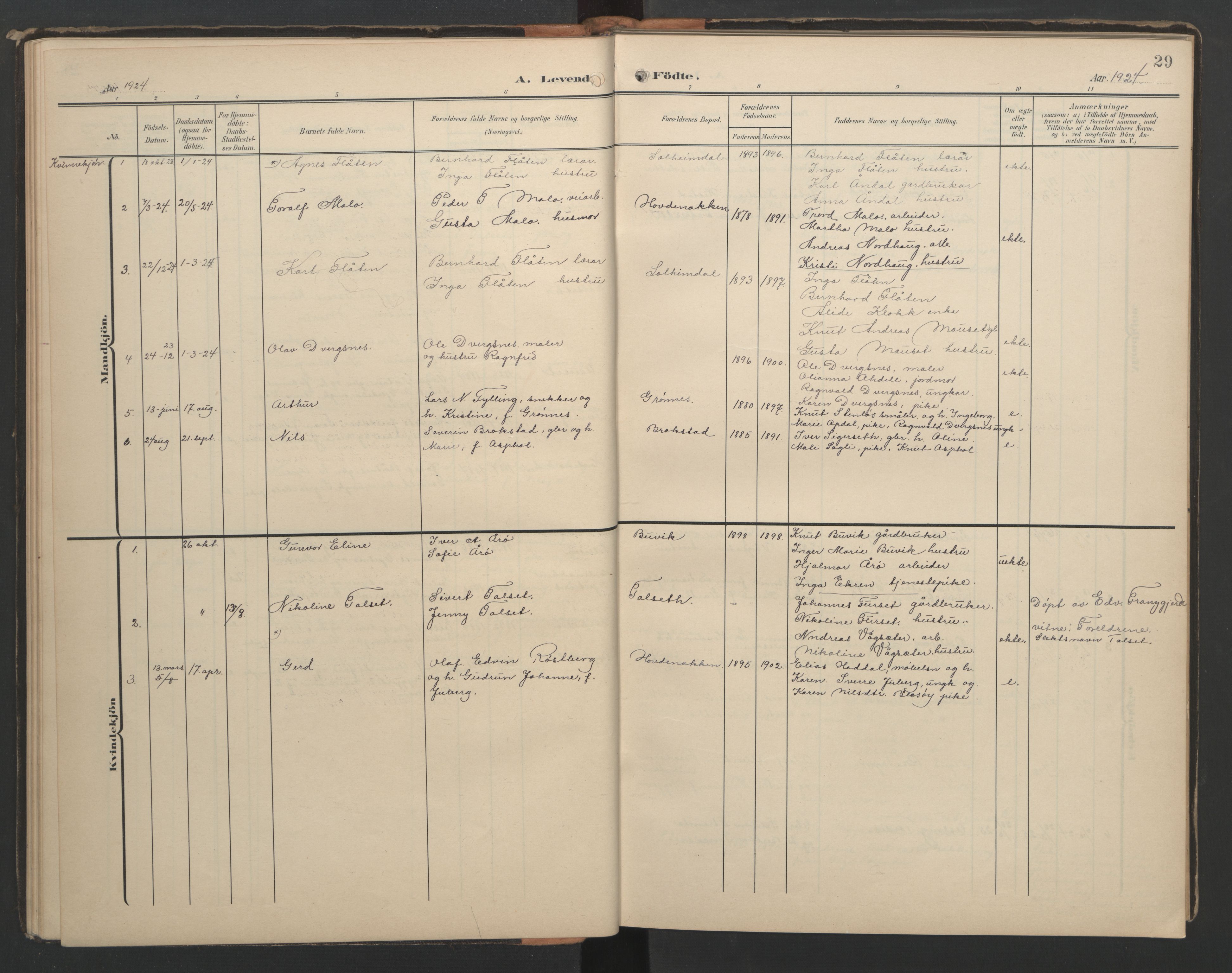 Ministerialprotokoller, klokkerbøker og fødselsregistre - Møre og Romsdal, SAT/A-1454/556/L0677: Klokkerbok nr. 556C01, 1907-1953, s. 29