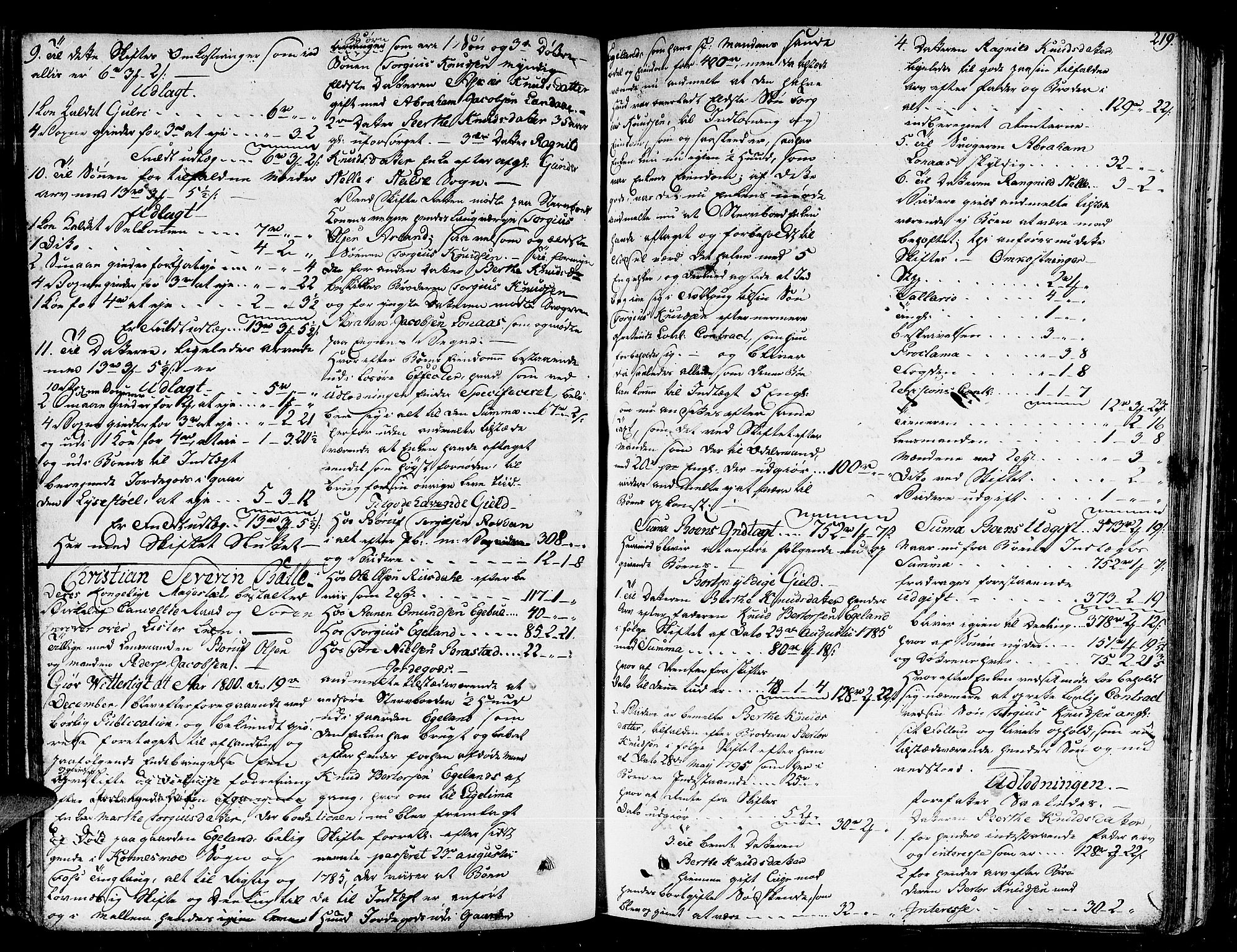 Lister sorenskriveri, AV/SAK-1221-0003/H/Hc/L0048: Skifteprotokoll nr 37a med register, 1799-1805, s. 218b-219a