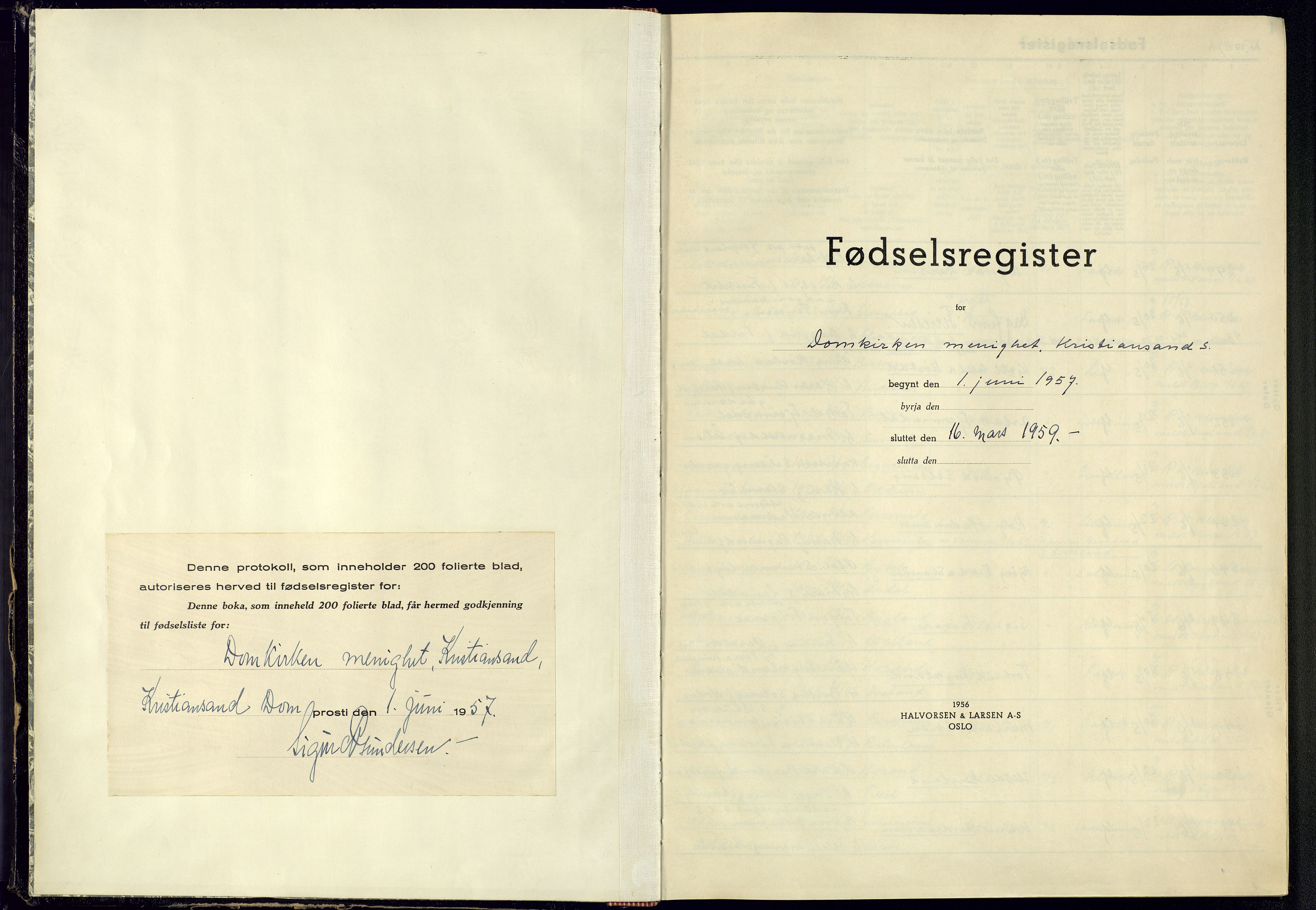 Kristiansand domprosti, SAK/1112-0006/J/Jc/L0012: Fødselsregister nr. A-VI-56, 1957-1959