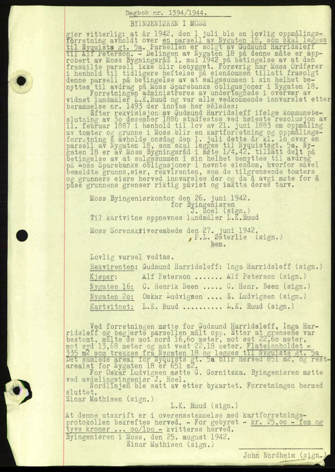 Moss sorenskriveri, SAO/A-10168: Pantebok nr. A12, 1943-1944, Dagboknr: 1394/1944