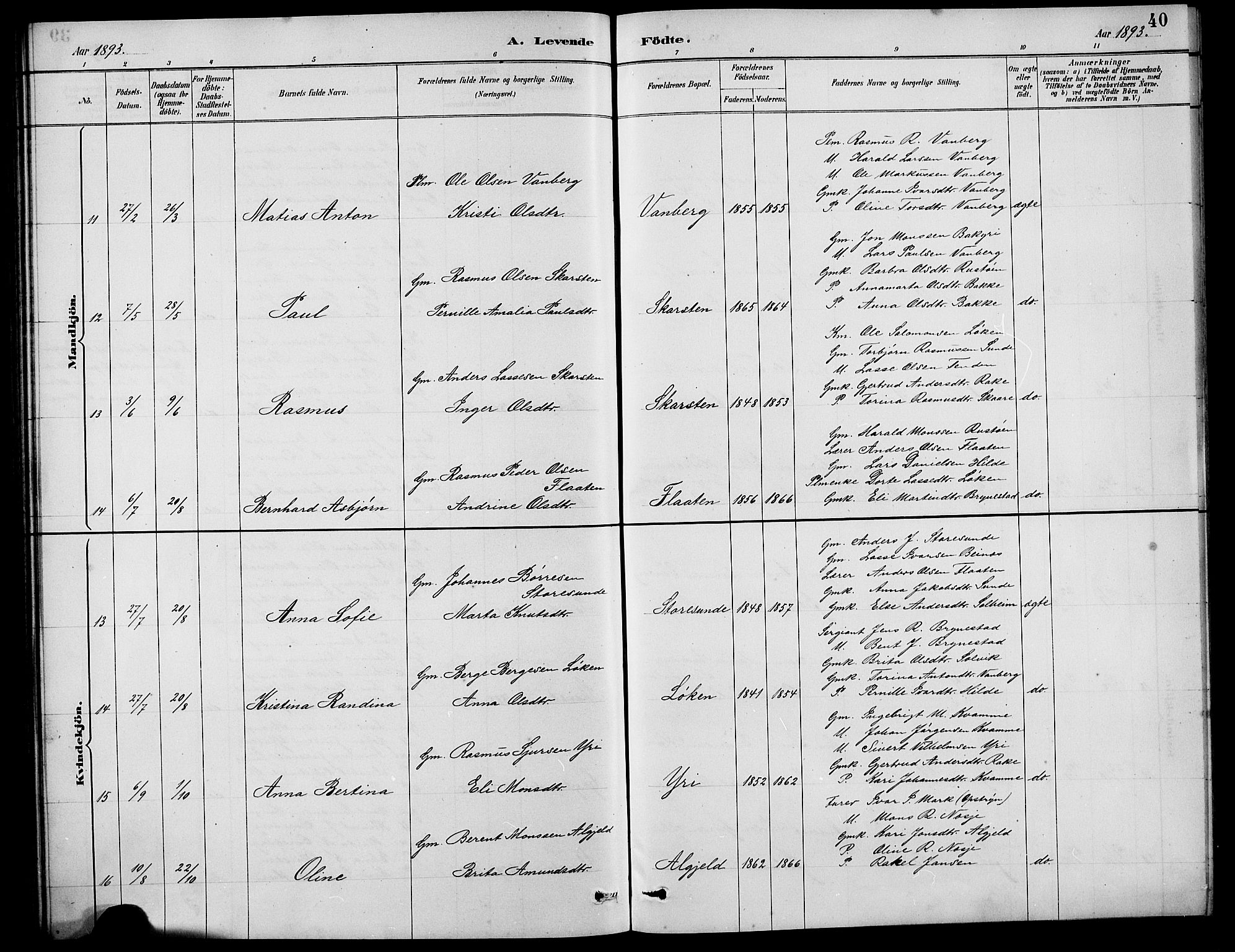 Innvik sokneprestembete, AV/SAB-A-80501: Klokkerbok nr. B 3, 1886-1897, s. 40
