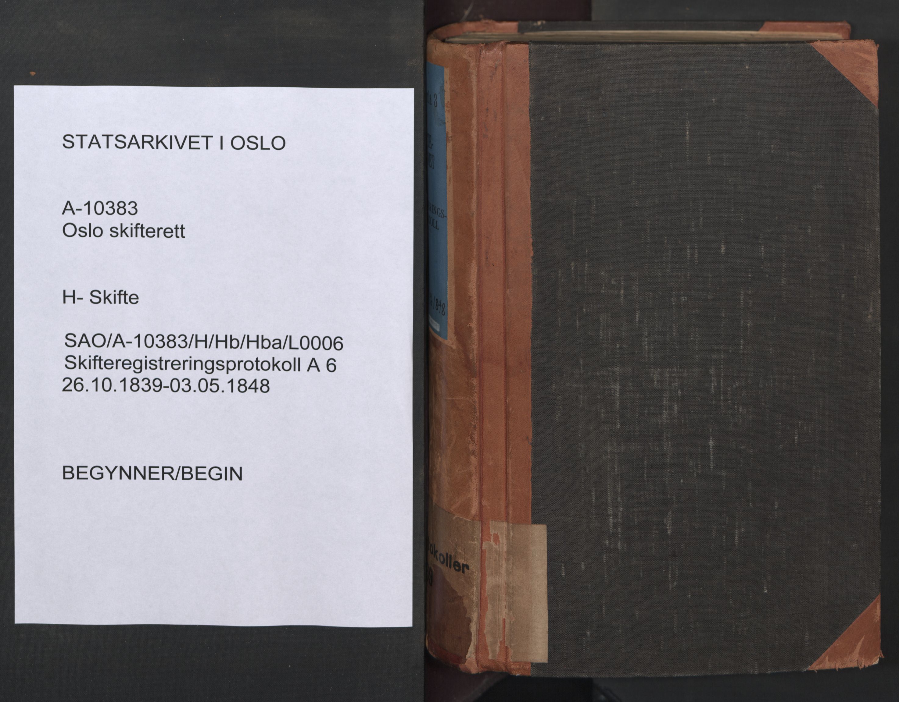 Oslo skifterett, SAO/A-10383/H/Hb/Hba/L0006: Skifteregistreringsprotokoll, 1839-1848