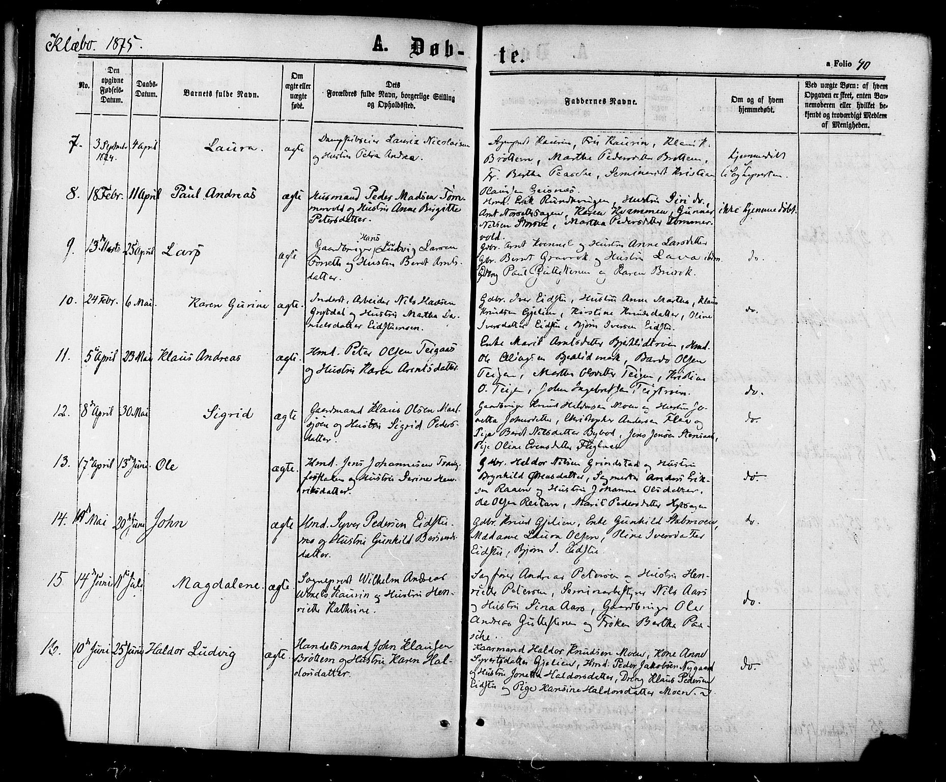 Ministerialprotokoller, klokkerbøker og fødselsregistre - Sør-Trøndelag, SAT/A-1456/618/L0442: Ministerialbok nr. 618A06 /1, 1863-1879, s. 40