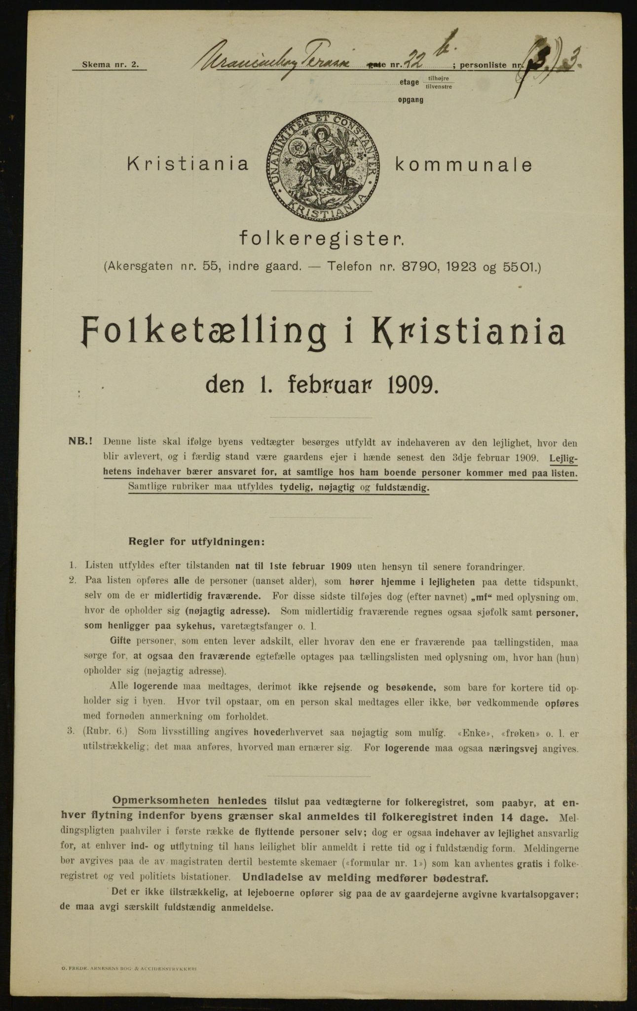 OBA, Kommunal folketelling 1.2.1909 for Kristiania kjøpstad, 1909, s. 109161