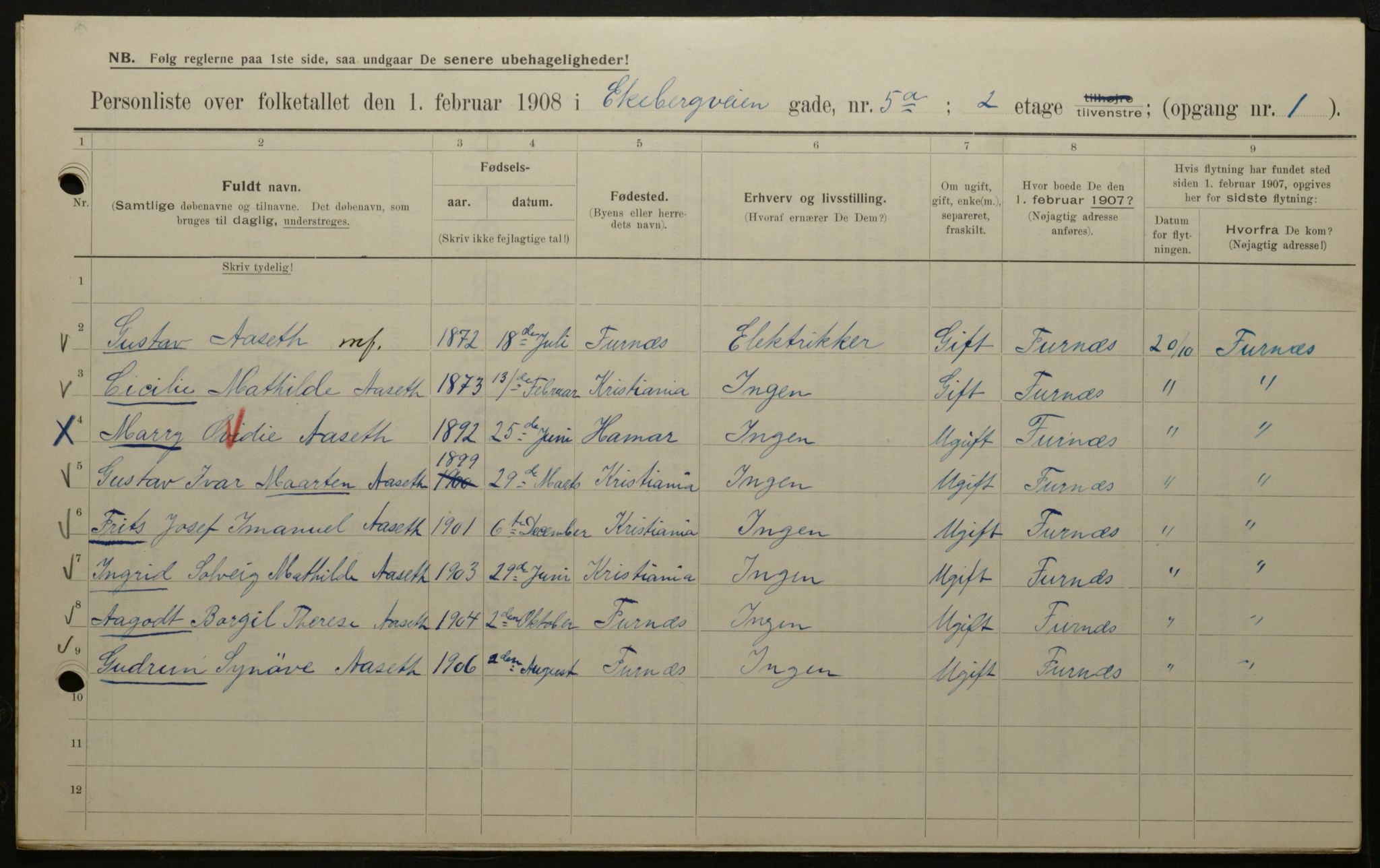 OBA, Kommunal folketelling 1.2.1908 for Kristiania kjøpstad, 1908, s. 18465