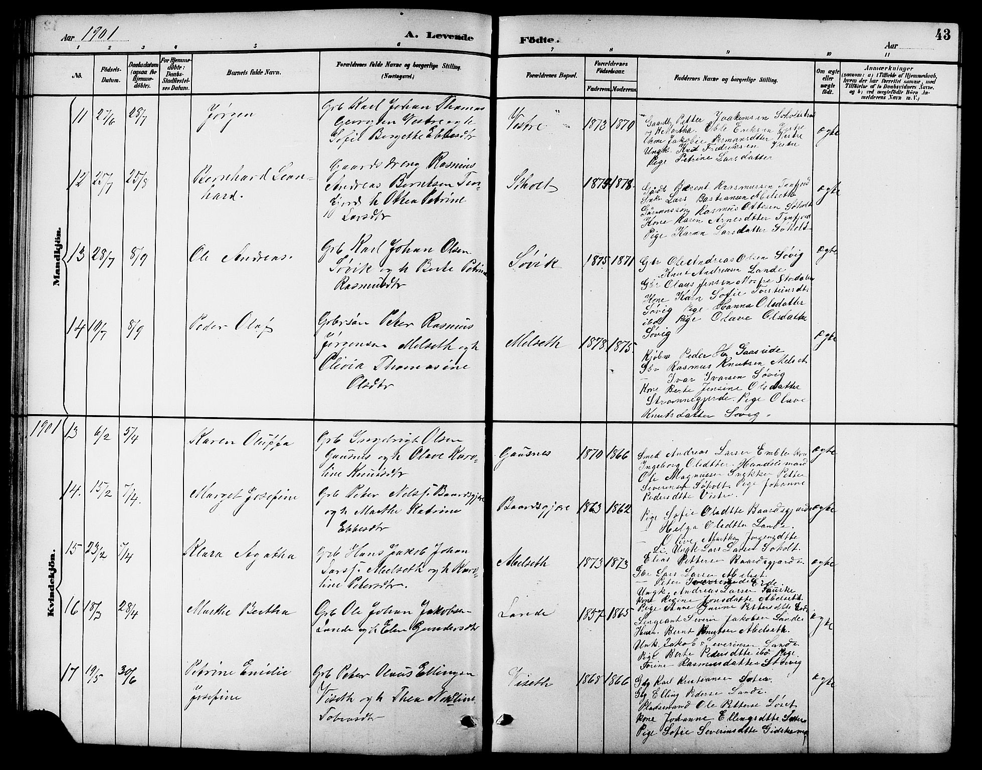 Ministerialprotokoller, klokkerbøker og fødselsregistre - Møre og Romsdal, AV/SAT-A-1454/522/L0327: Klokkerbok nr. 522C06, 1890-1915, s. 43