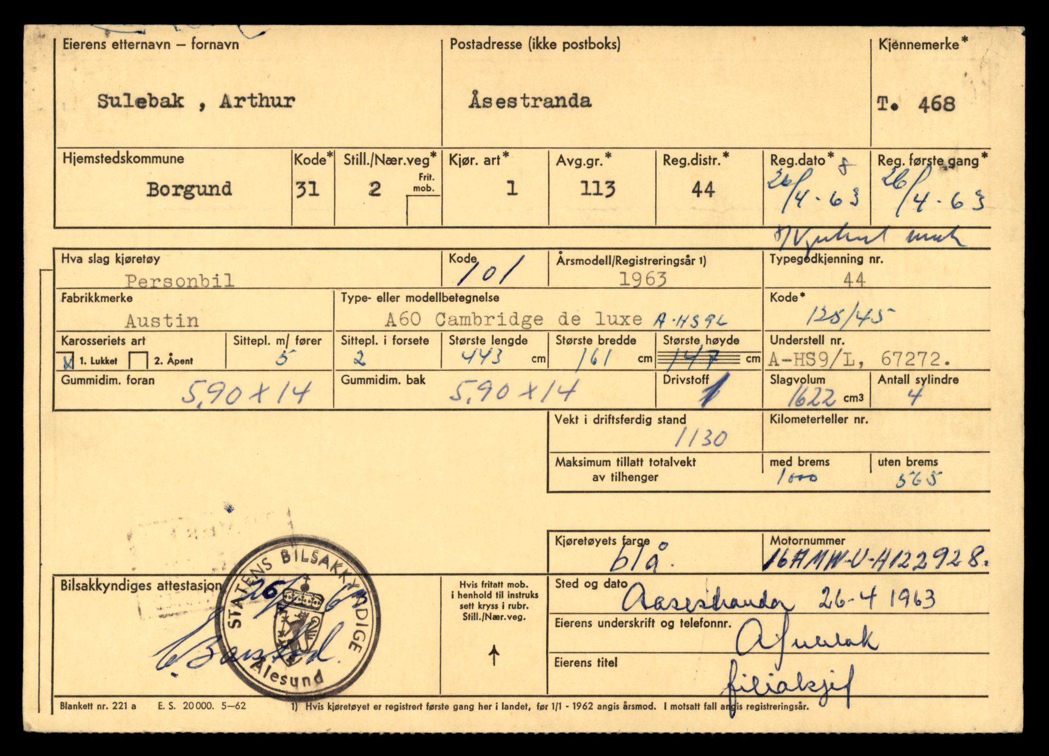 Møre og Romsdal vegkontor - Ålesund trafikkstasjon, SAT/A-4099/F/Fe/L0005: Registreringskort for kjøretøy T 443 - T 546, 1927-1998, s. 2537