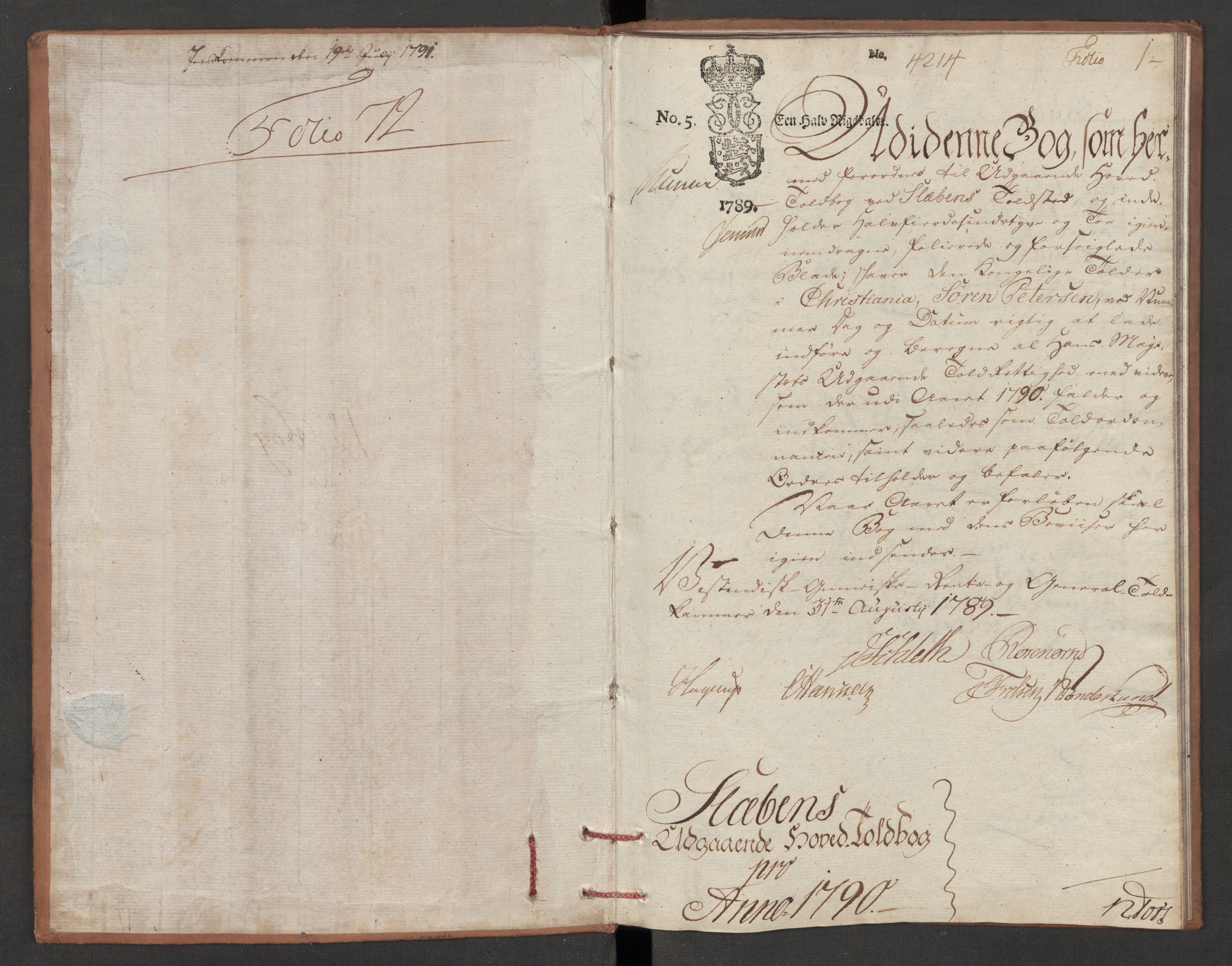 Generaltollkammeret, tollregnskaper, RA/EA-5490/R06/L0180/0002: Tollregnskaper Kristiania / Utgående tollbok Slependen, 1790