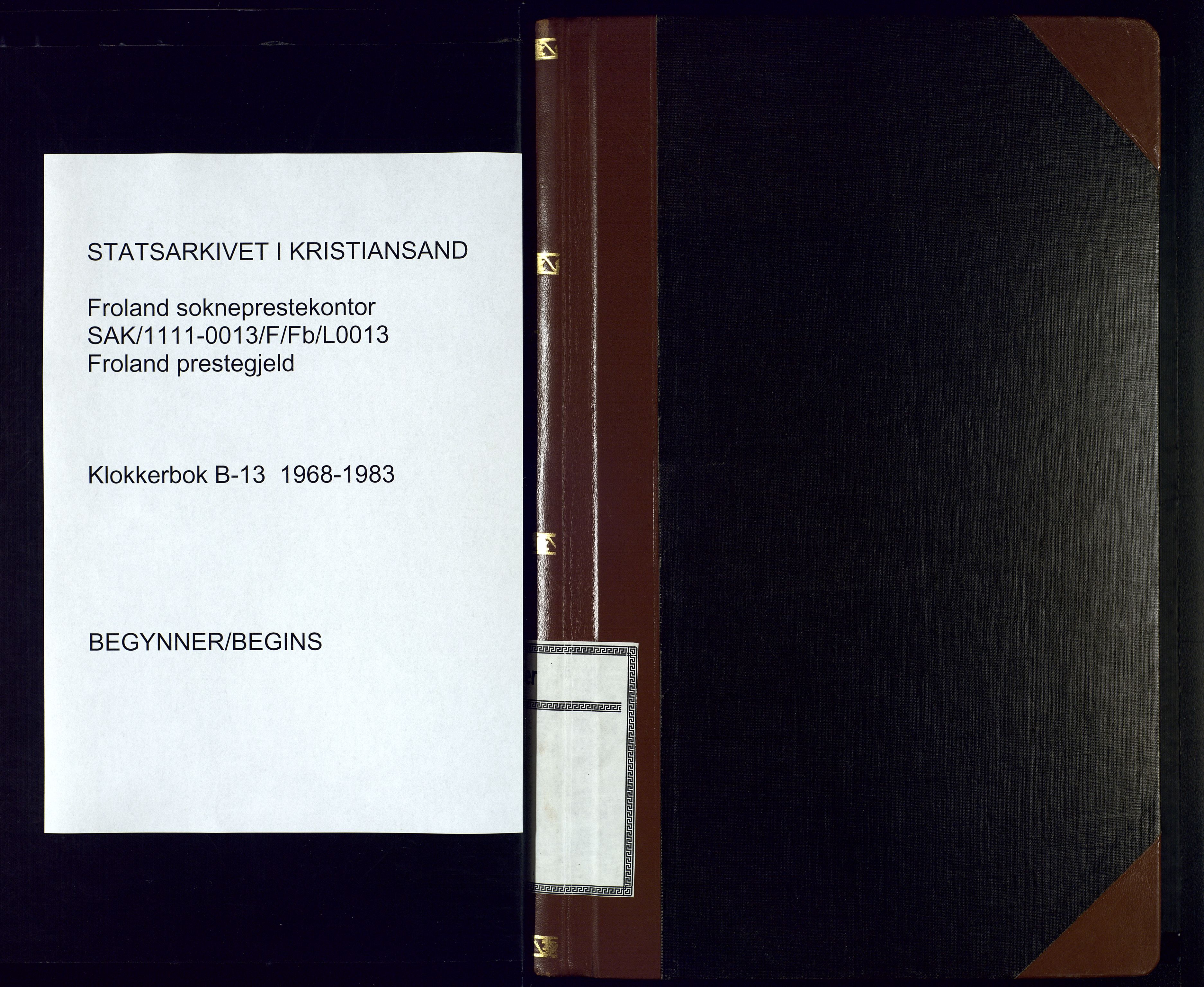 Froland sokneprestkontor, SAK/1111-0013/F/Fb/L0013: Klokkerbok nr. B-13, 1968-1983
