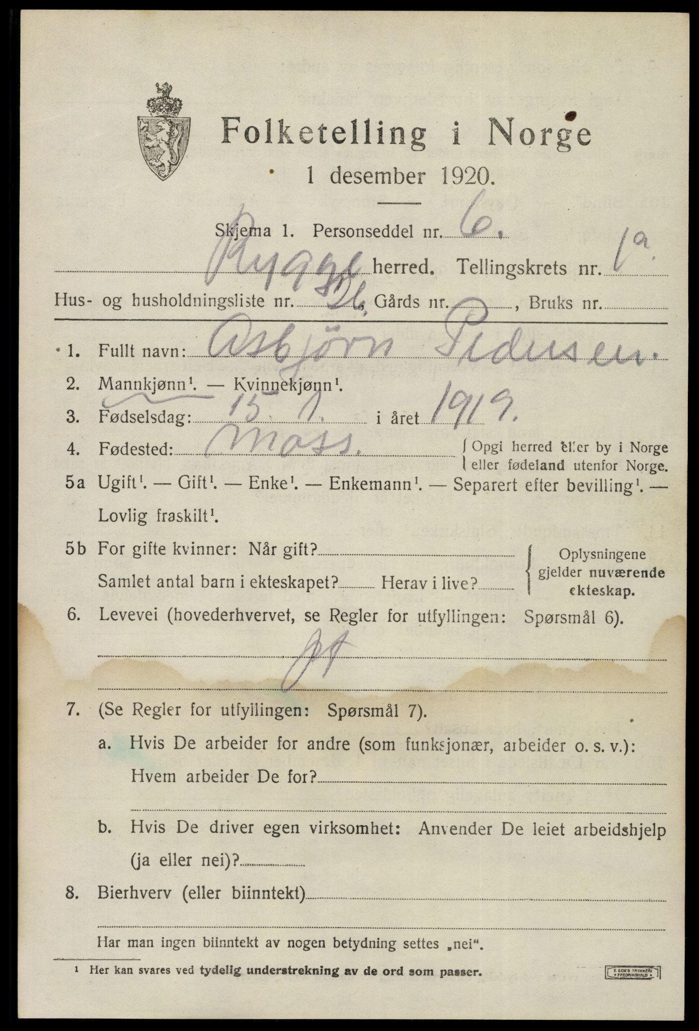SAO, Folketelling 1920 for 0136 Rygge herred, 1920, s. 4413