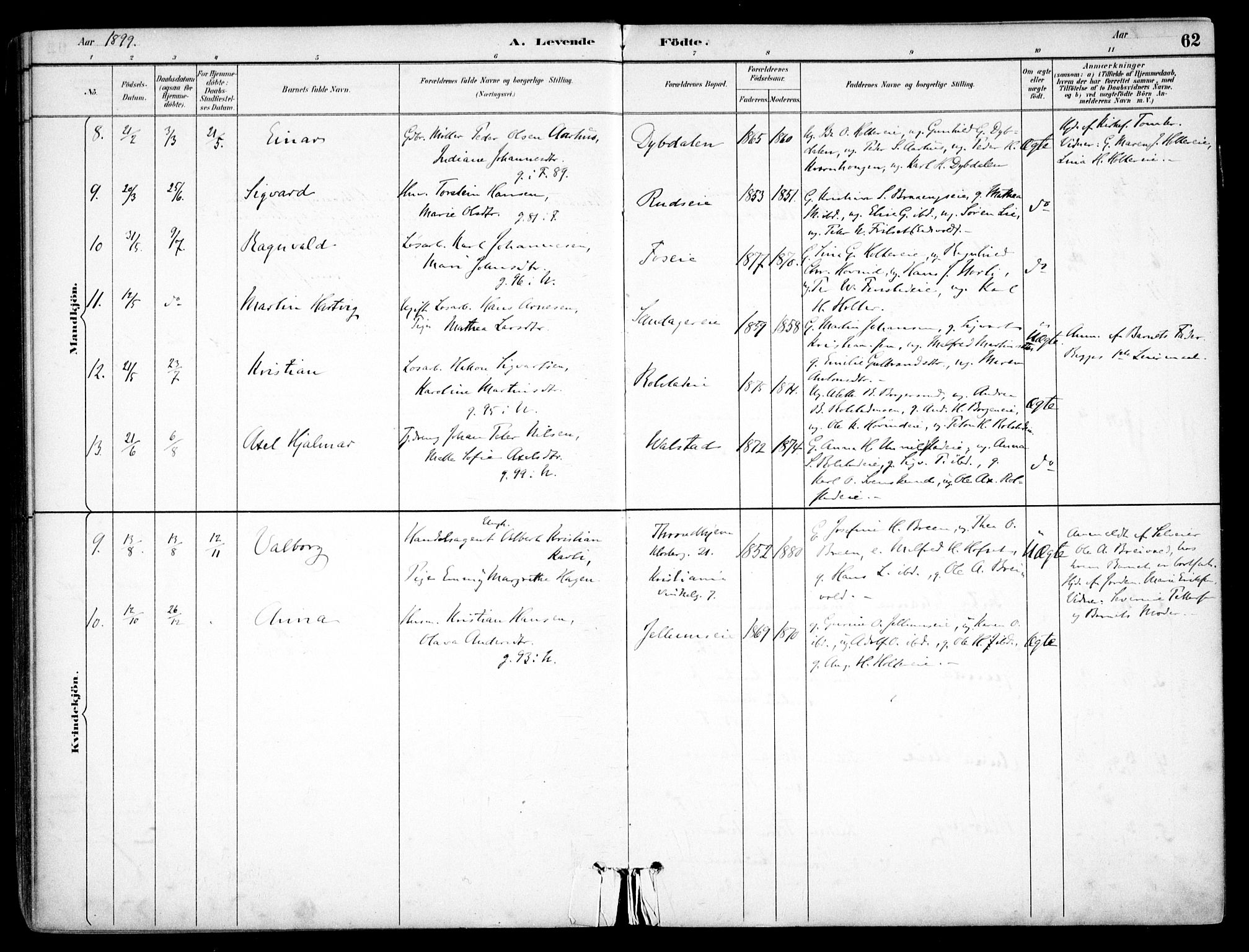 Nes prestekontor Kirkebøker, AV/SAO-A-10410/F/Fb/L0002: Ministerialbok nr. II 2, 1883-1918, s. 62
