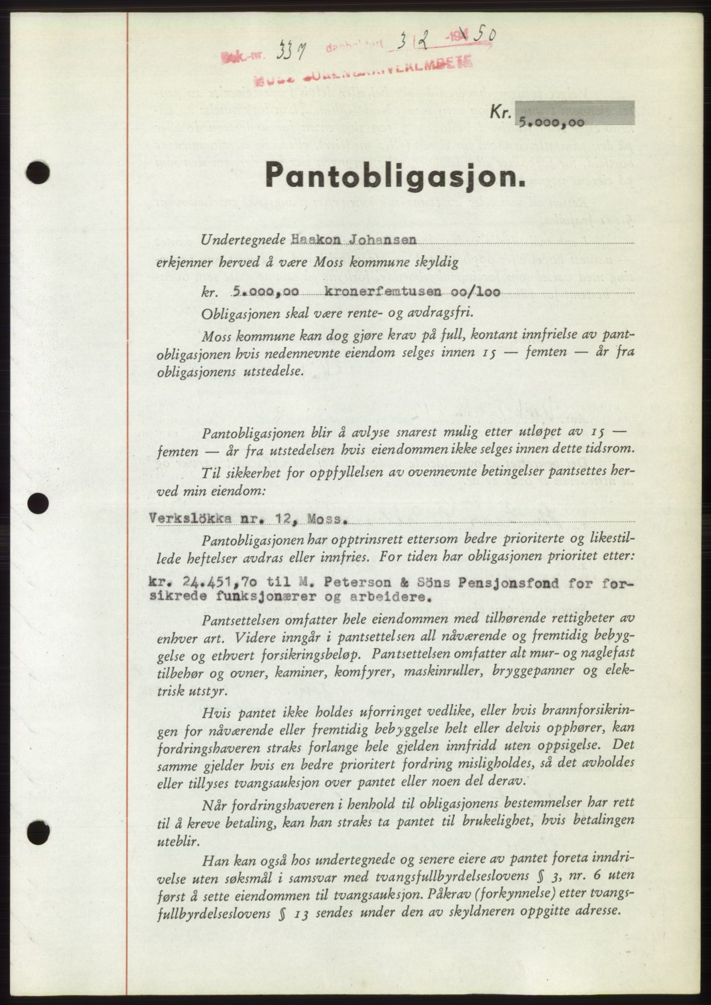 Moss sorenskriveri, SAO/A-10168: Pantebok nr. B23, 1949-1950, Dagboknr: 337/1950