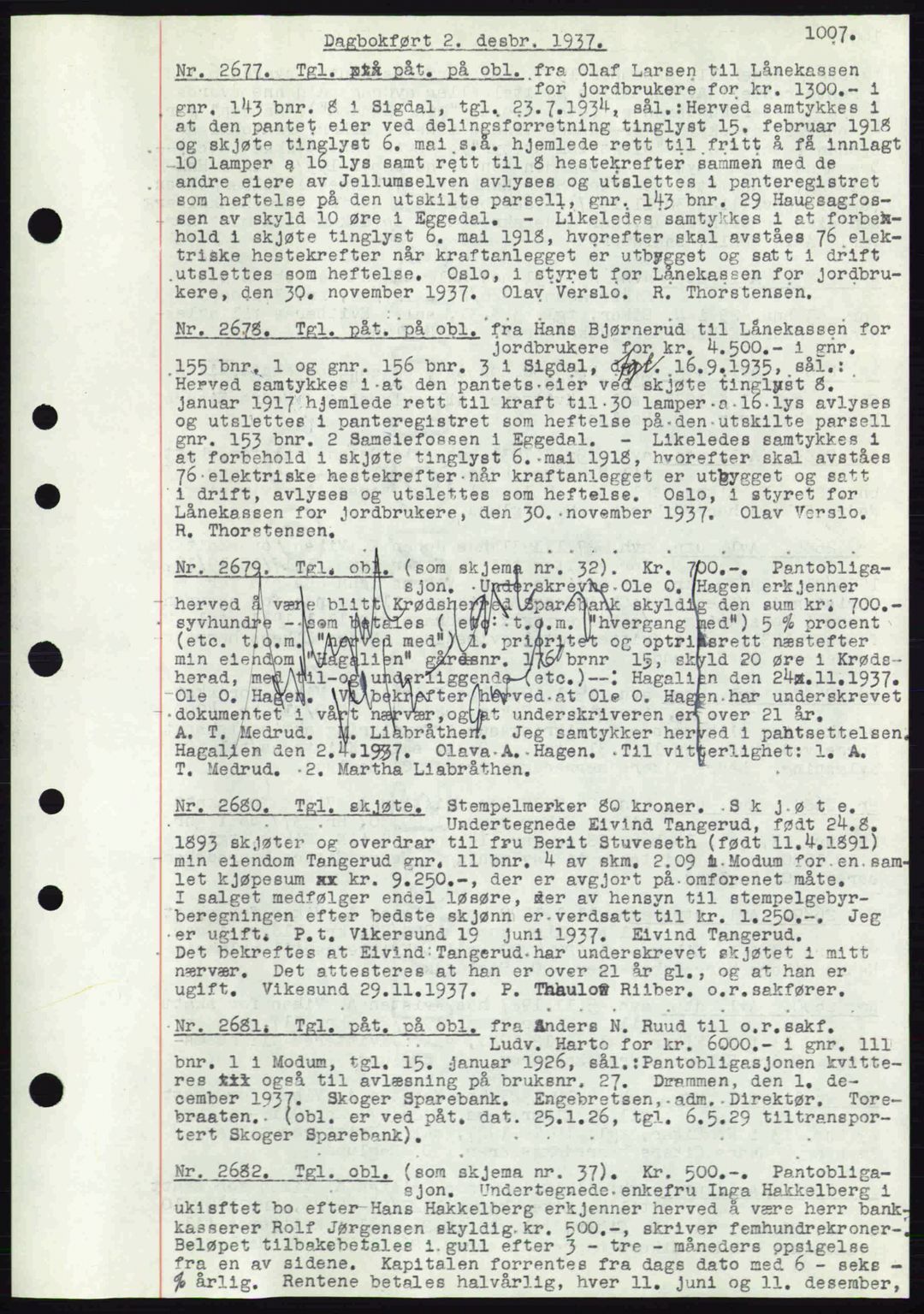 Eiker, Modum og Sigdal sorenskriveri, SAKO/A-123/G/Ga/Gab/L0036: Pantebok nr. A6, 1937-1937, Dagboknr: 2677/1937