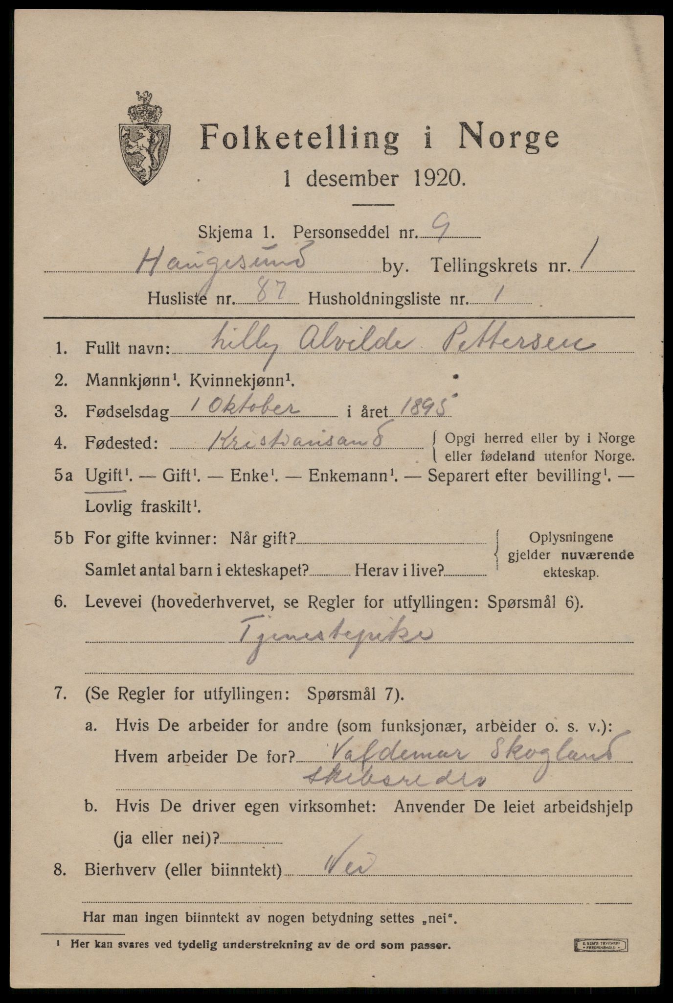 SAST, Folketelling 1920 for 1106 Haugesund kjøpstad, 1920, s. 12783