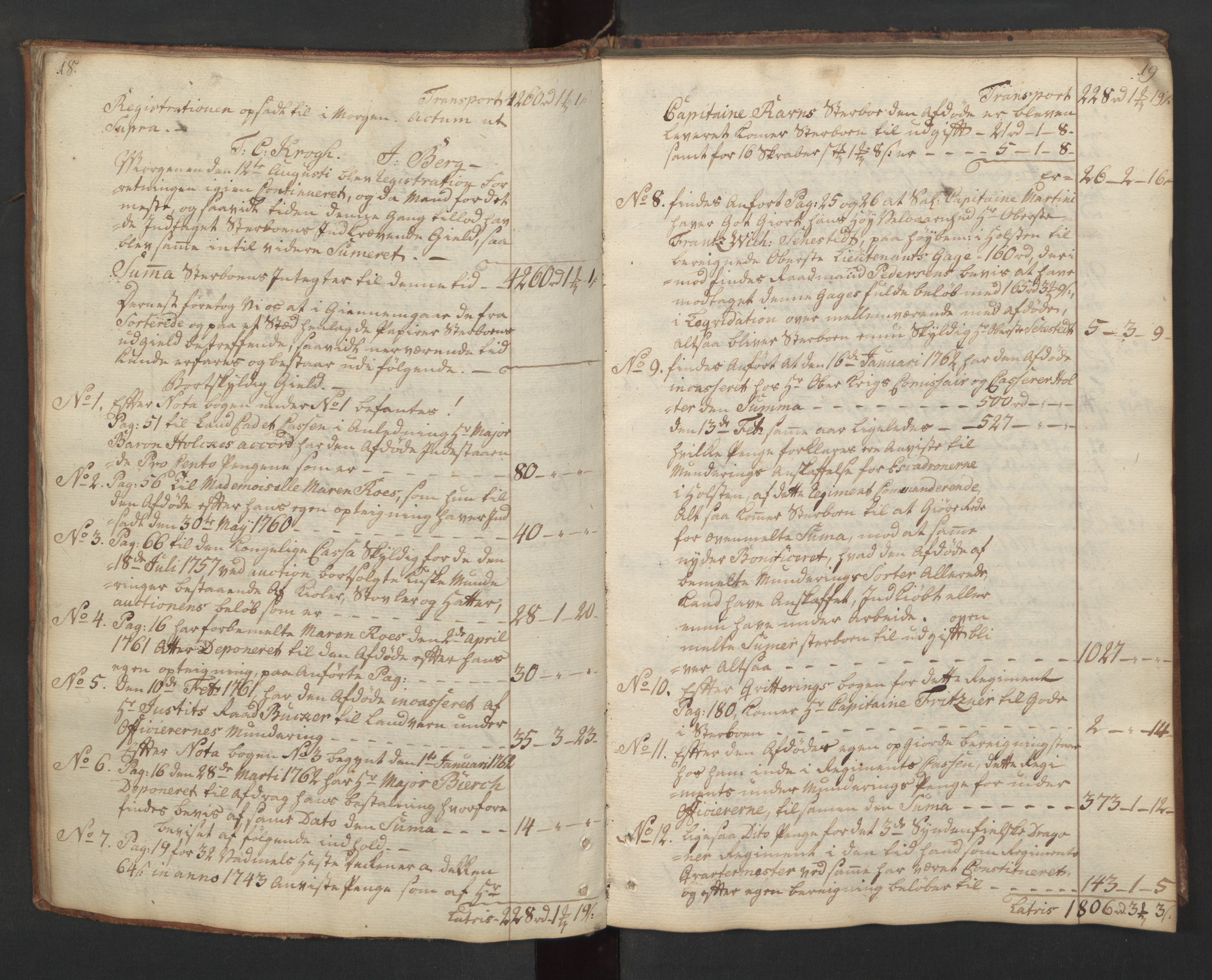 Forsvaret, Generalauditøren, AV/RA-RAFA-1772/F/Fj/Fjc/L0007: Skifteprotokol for 1ste søndenfjeldske dragonregiment, 1762-1789, s. 18-19