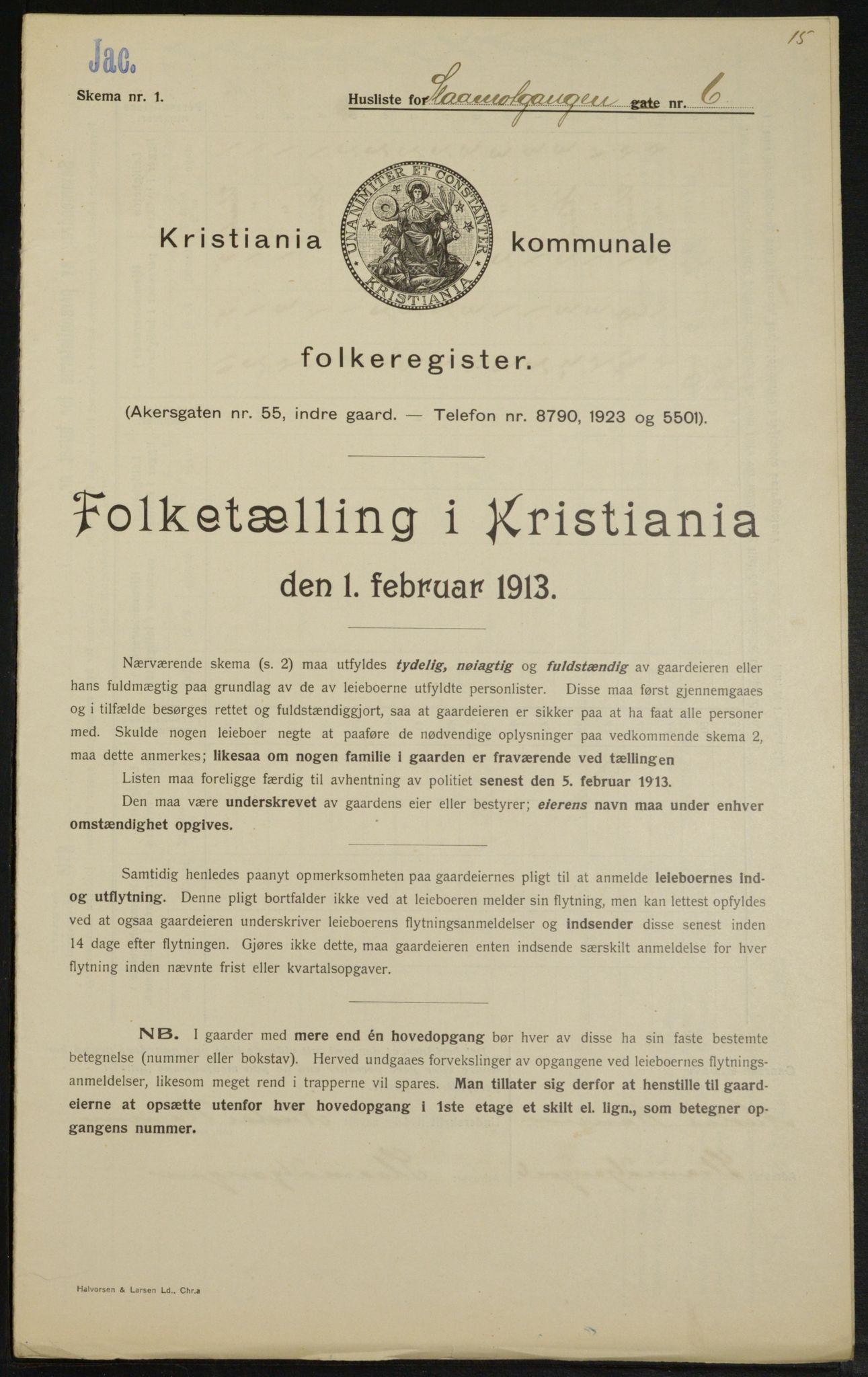 OBA, Kommunal folketelling 1.2.1913 for Kristiania, 1913, s. 96948