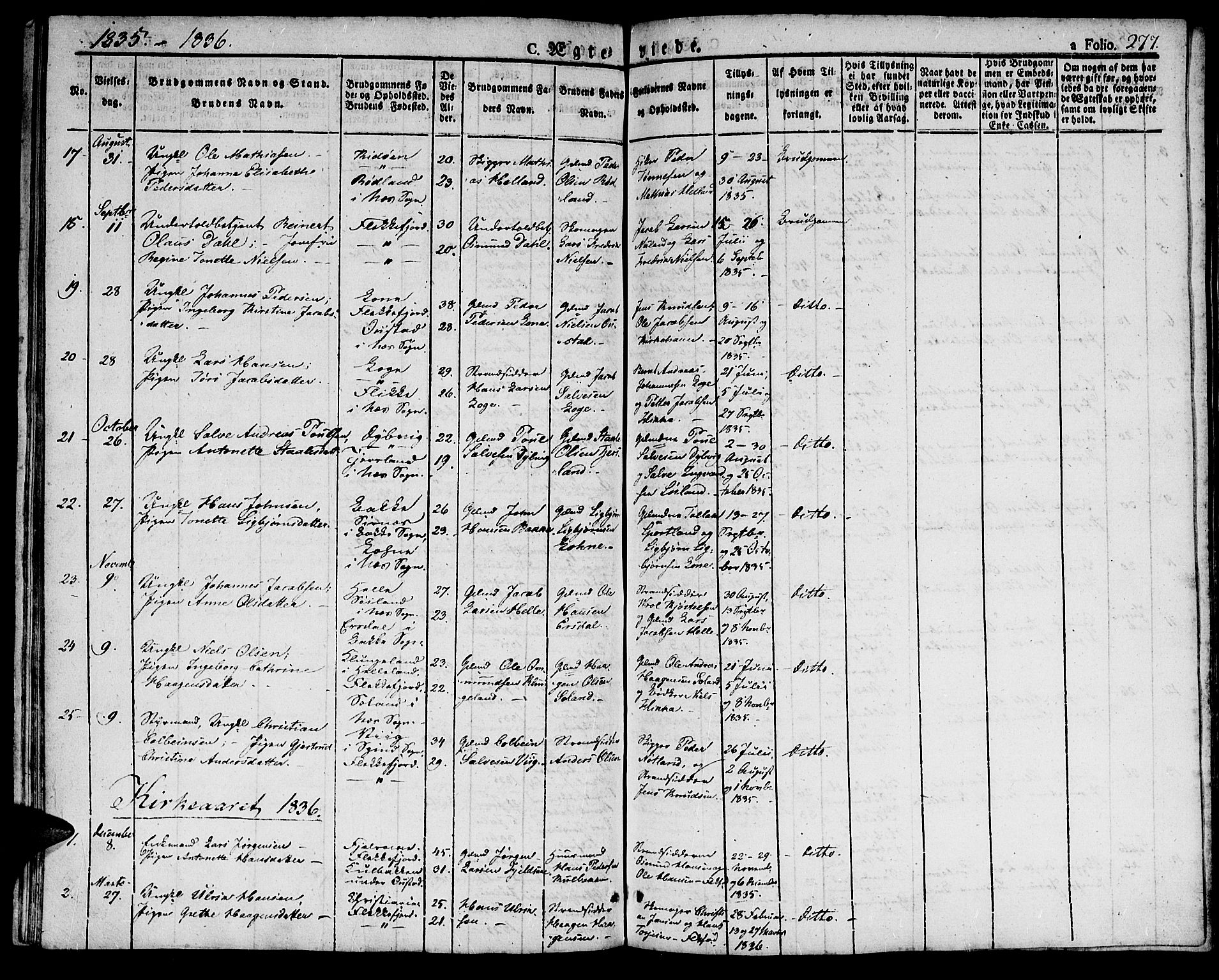 Flekkefjord sokneprestkontor, AV/SAK-1111-0012/F/Fb/Fbc/L0004: Klokkerbok nr. B 4, 1827-1846, s. 277