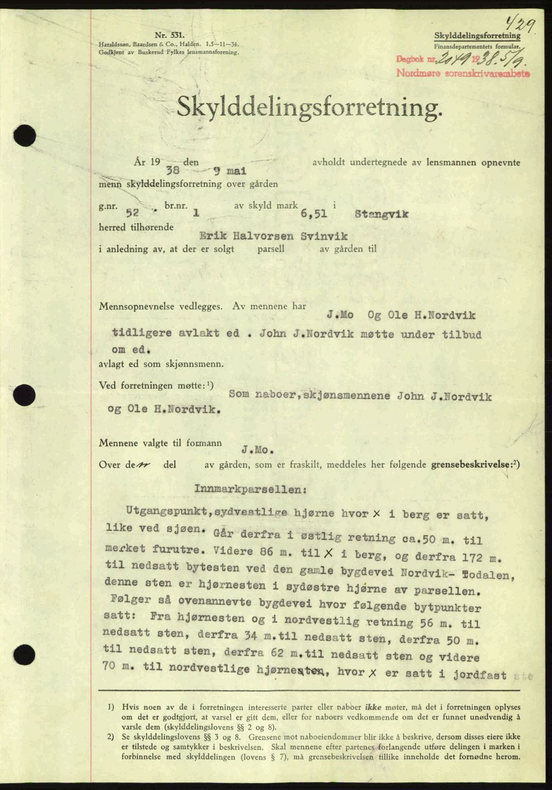 Nordmøre sorenskriveri, AV/SAT-A-4132/1/2/2Ca: Pantebok nr. A84, 1938-1938, Dagboknr: 2049/1938