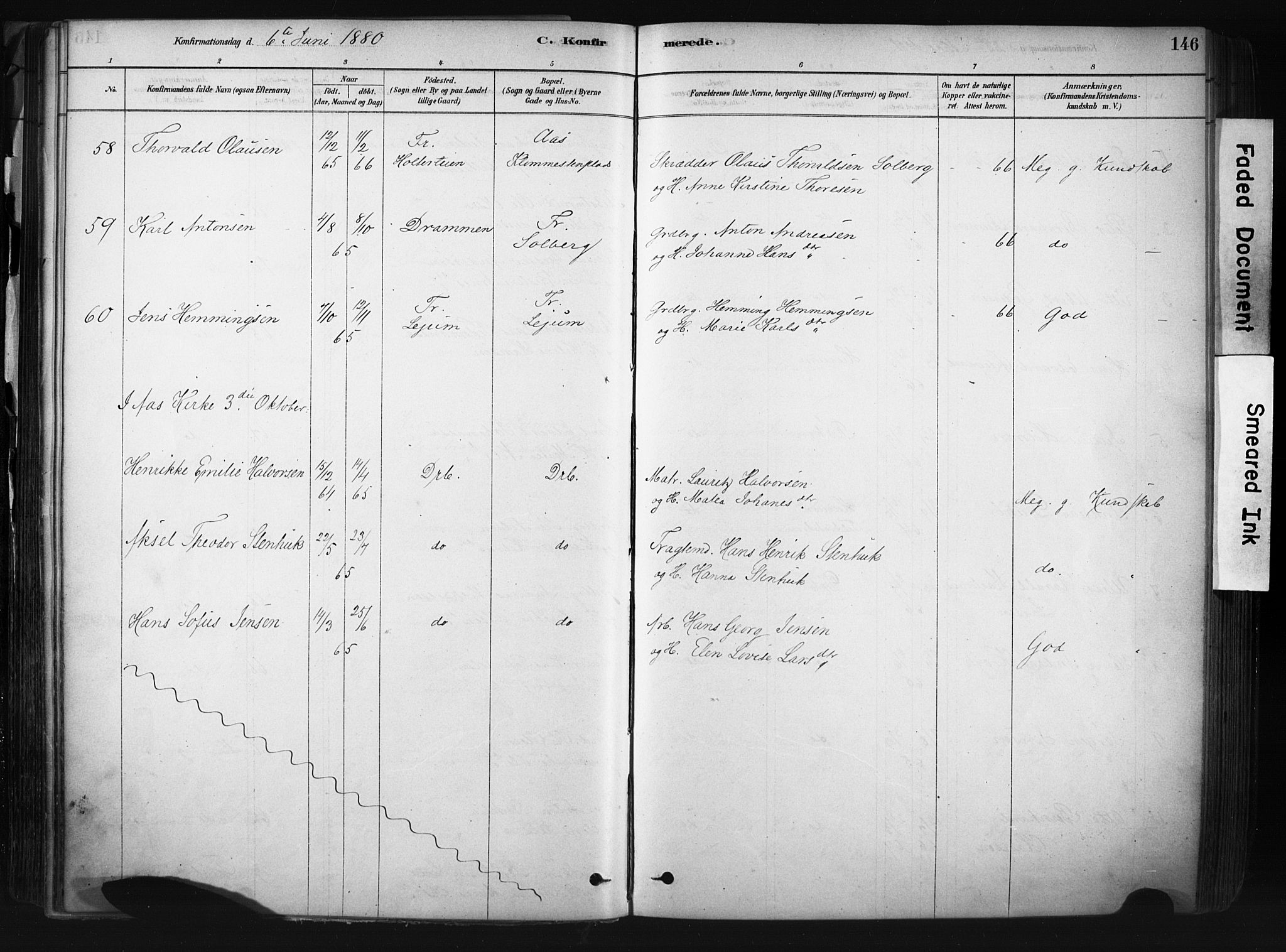 Drøbak prestekontor Kirkebøker, AV/SAO-A-10142a/F/Fb/L0001: Ministerialbok nr. II 1, 1878-1891, s. 146