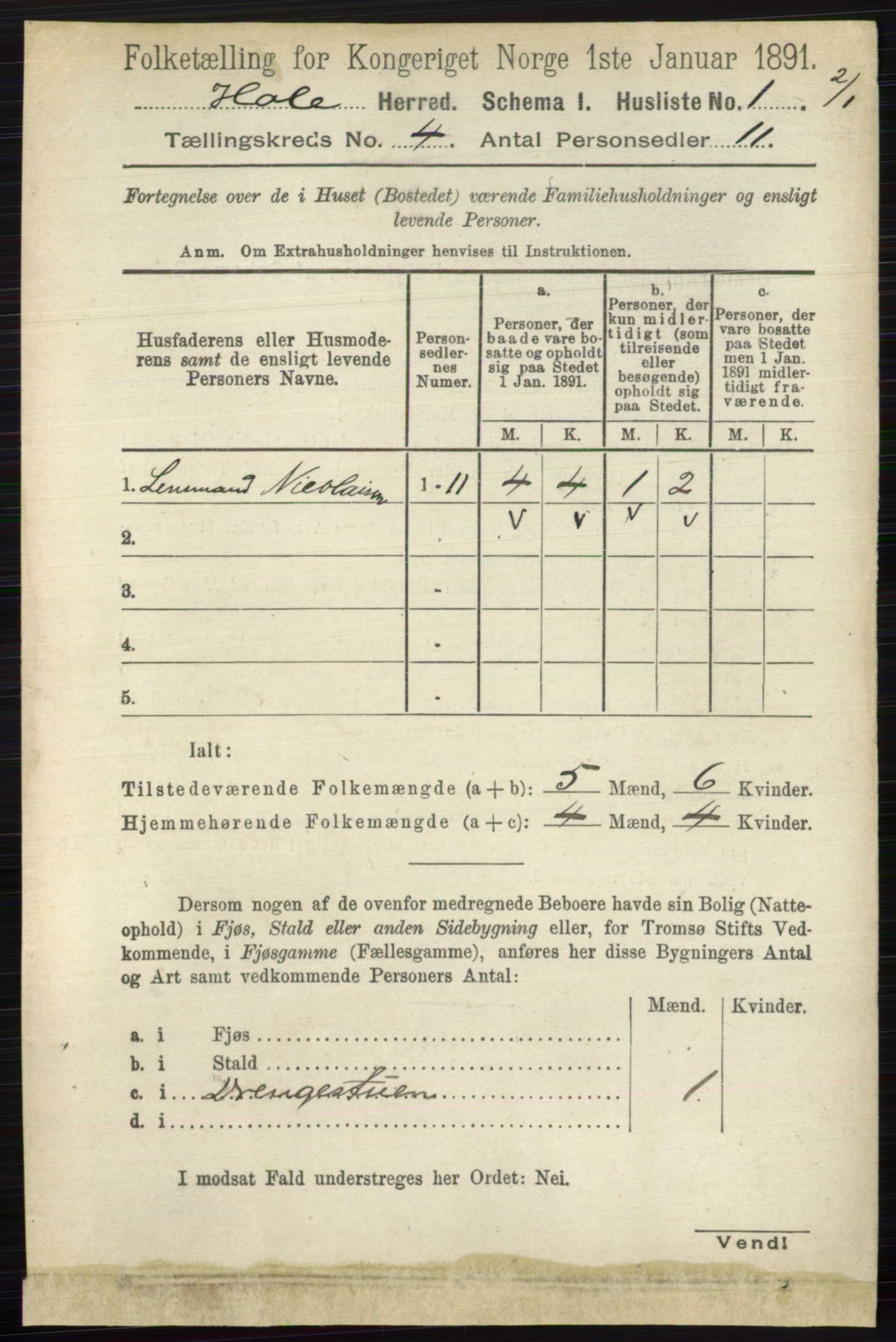 RA, Folketelling 1891 for 0612 Hole herred, 1891, s. 1732