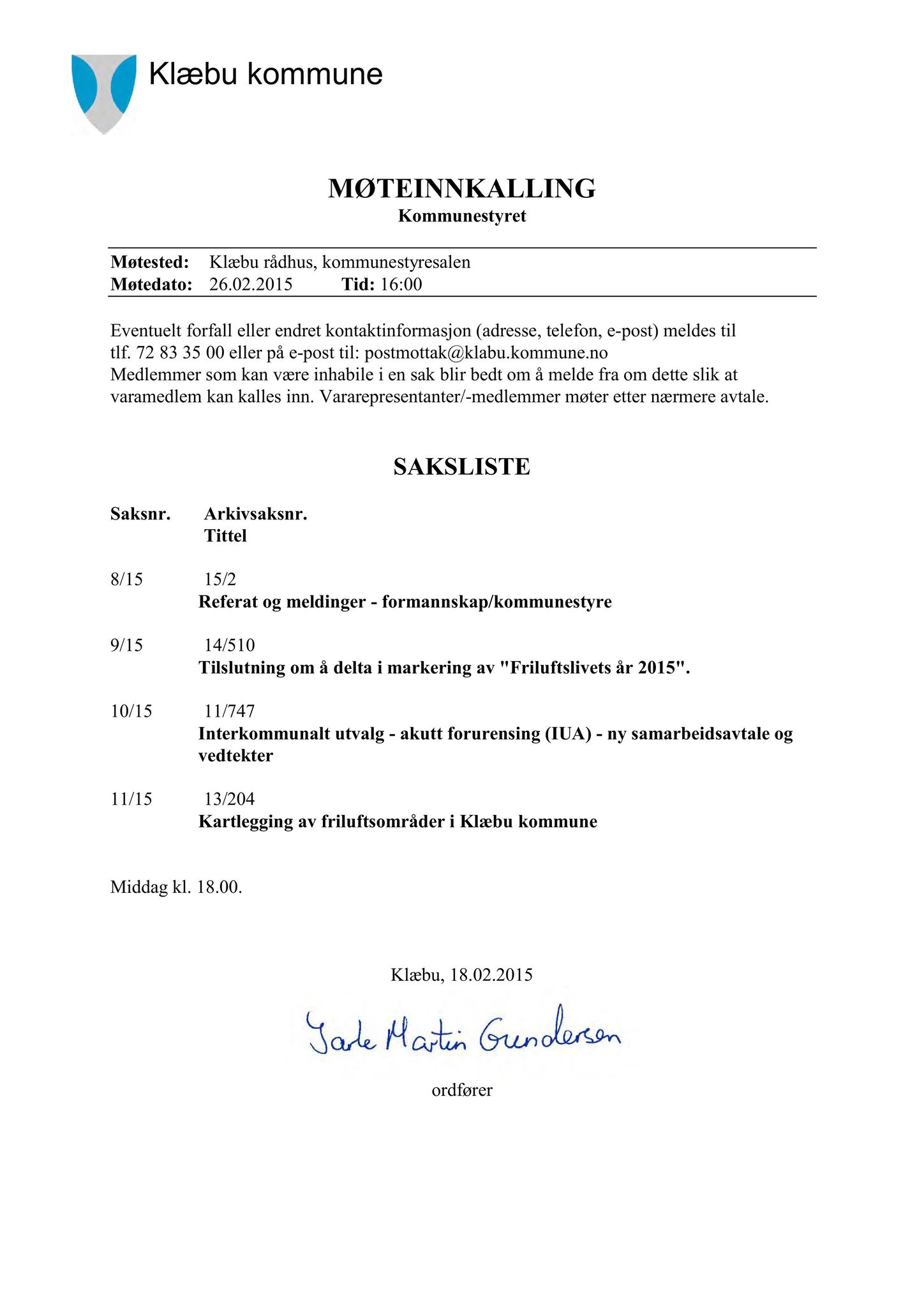 Klæbu Kommune, TRKO/KK/01-KS/L008: Kommunestyret - Møtedokumenter, 2015, s. 161