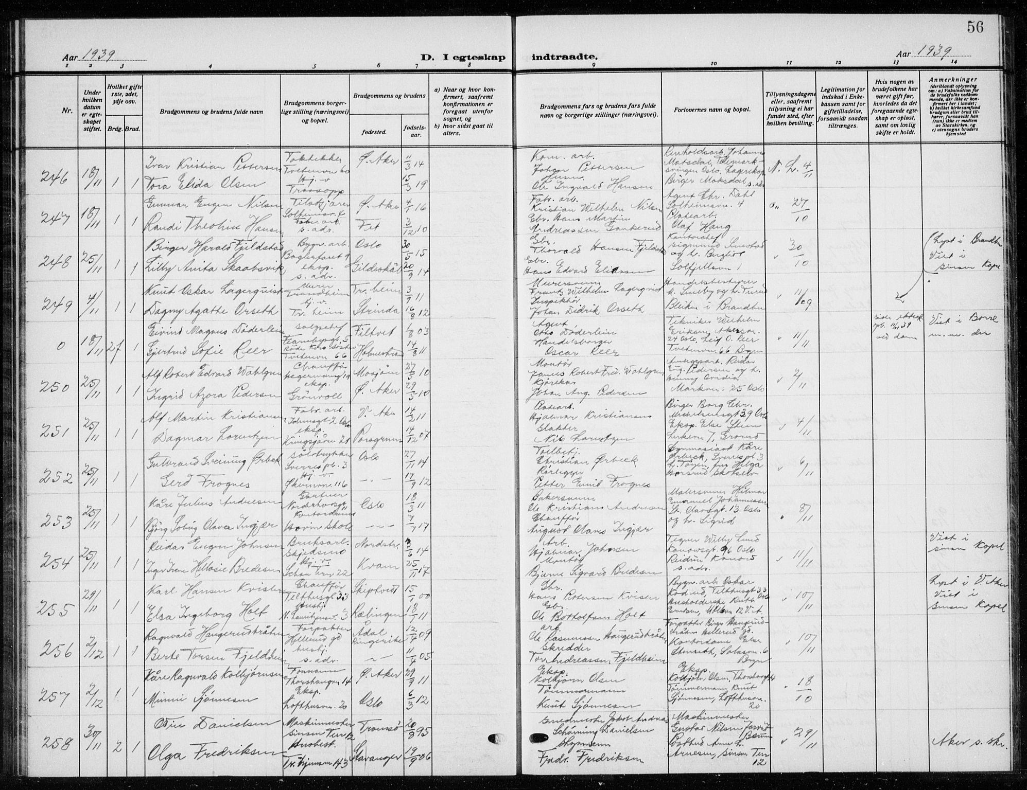 Østre Aker prestekontor Kirkebøker, AV/SAO-A-10840/G/Ga/L0007: Klokkerbok nr. I 7, 1937-1941, s. 56
