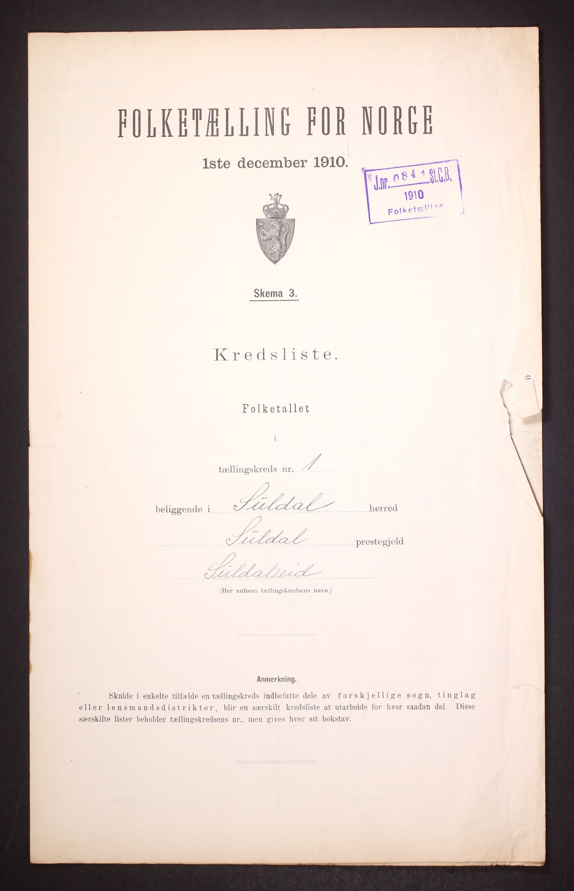 RA, Folketelling 1910 for 1134 Suldal herred, 1910, s. 4