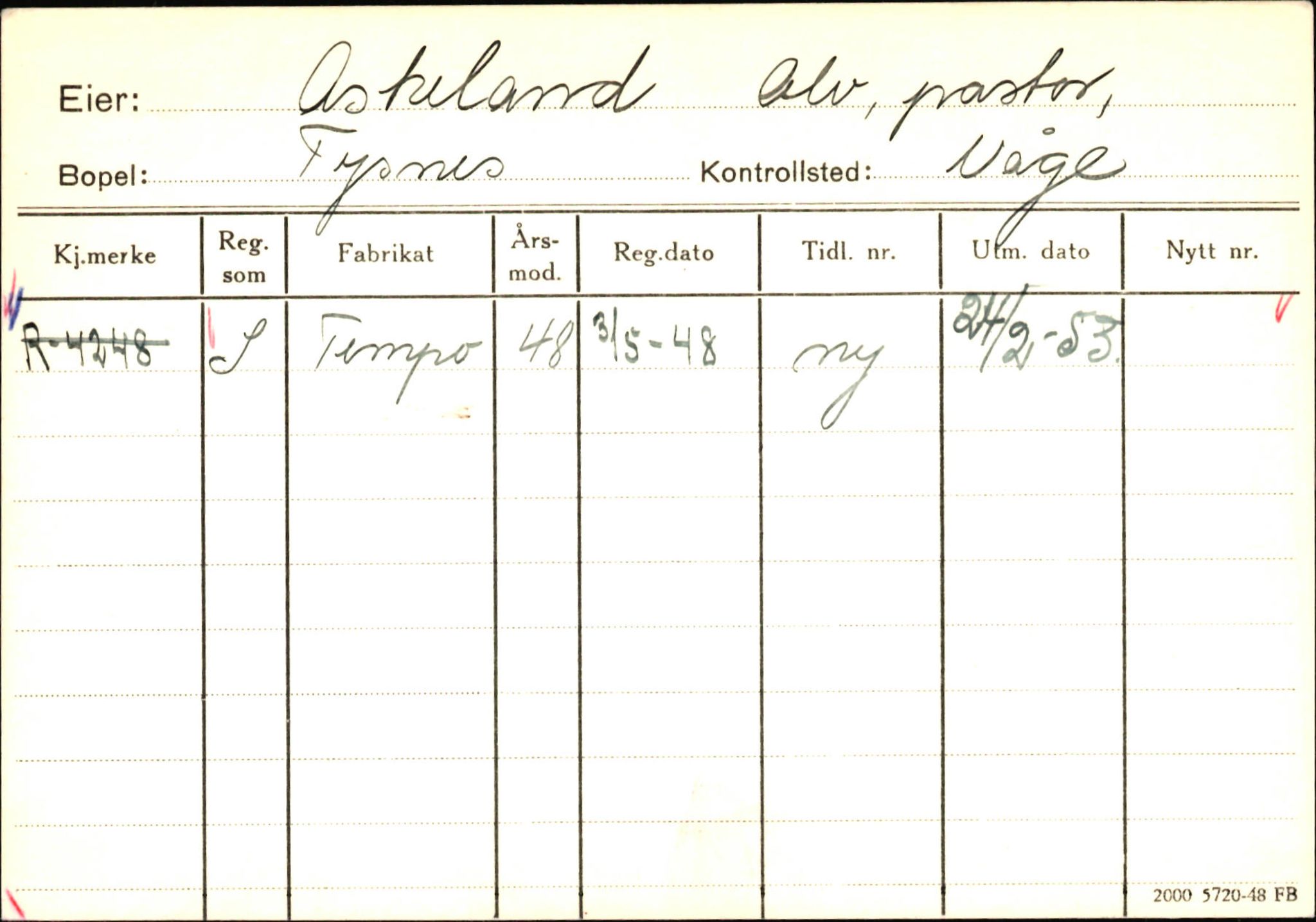 Statens vegvesen, Hordaland vegkontor, SAB/A-5201/2/Ha/L0002: R-eierkort A, 1920-1971, s. 966