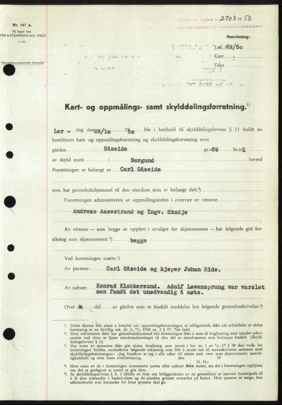 Nordre Sunnmøre sorenskriveri, SAT/A-0006/1/2/2C/2Ca: Pantebok nr. A36, 1950-1950, Dagboknr: 2703/1950
