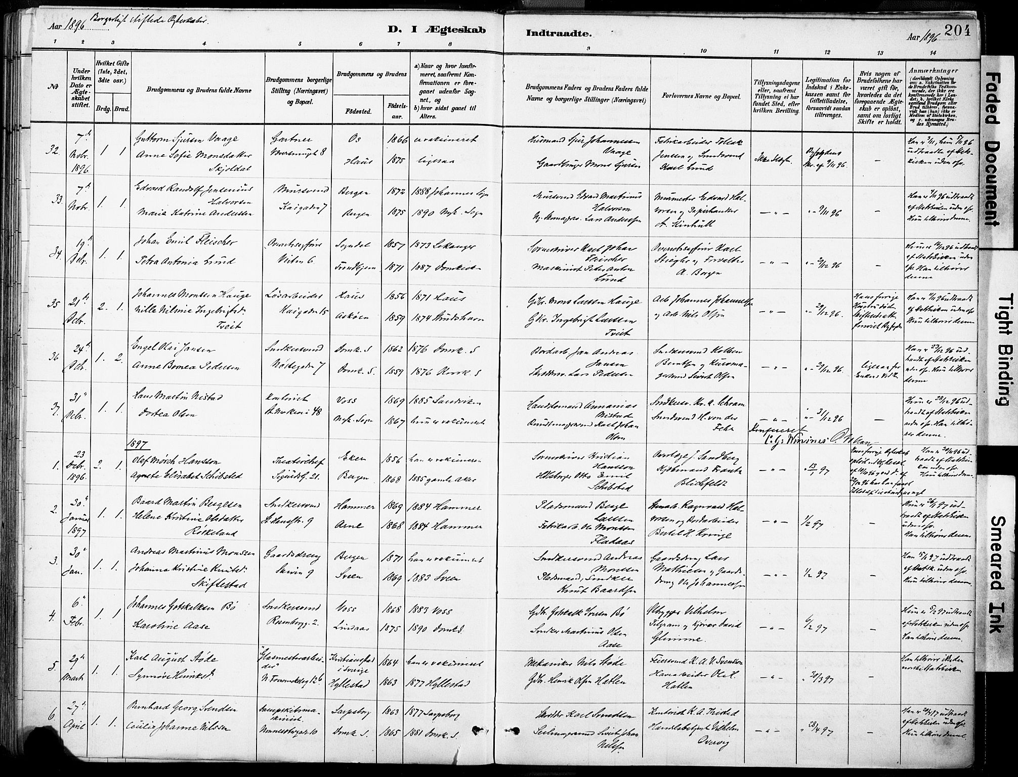 Domkirken sokneprestembete, SAB/A-74801/H/Haa/L0037: Ministerialbok nr. D 4, 1880-1907, s. 204