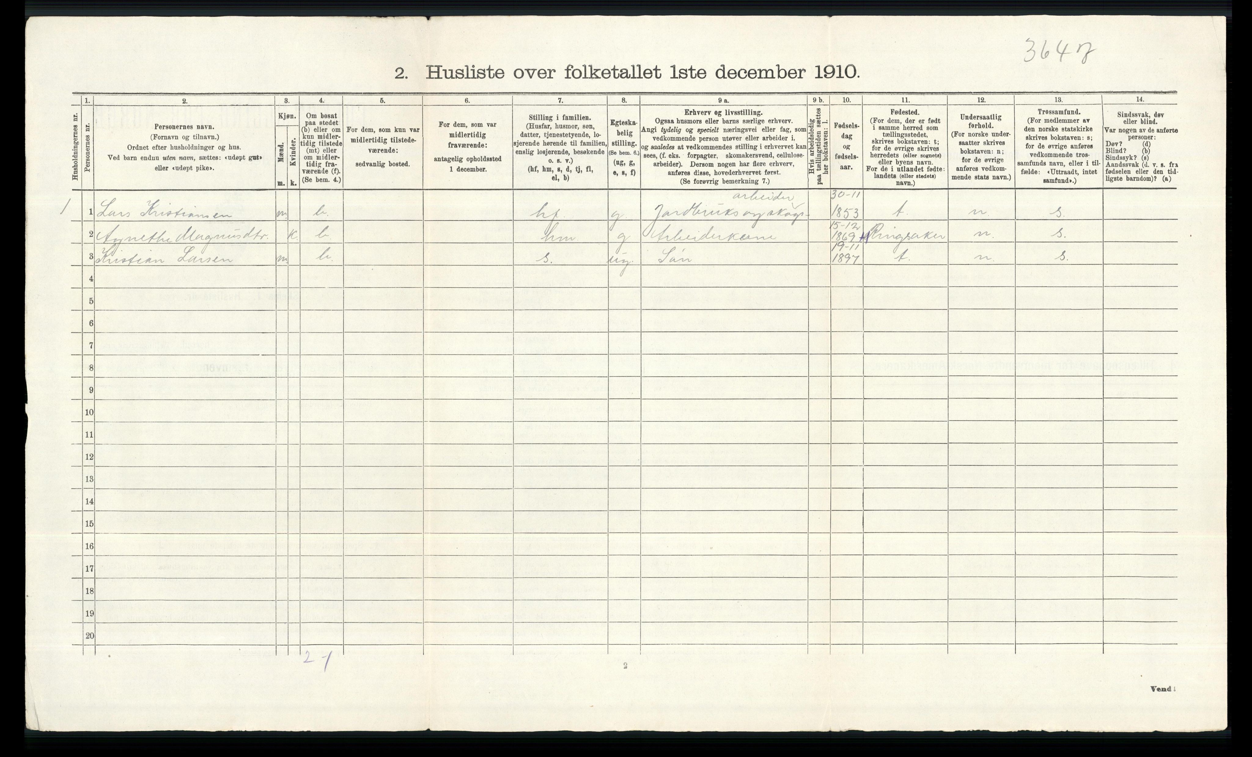 RA, Folketelling 1910 for 0536 Søndre Land herred, 1910, s. 45