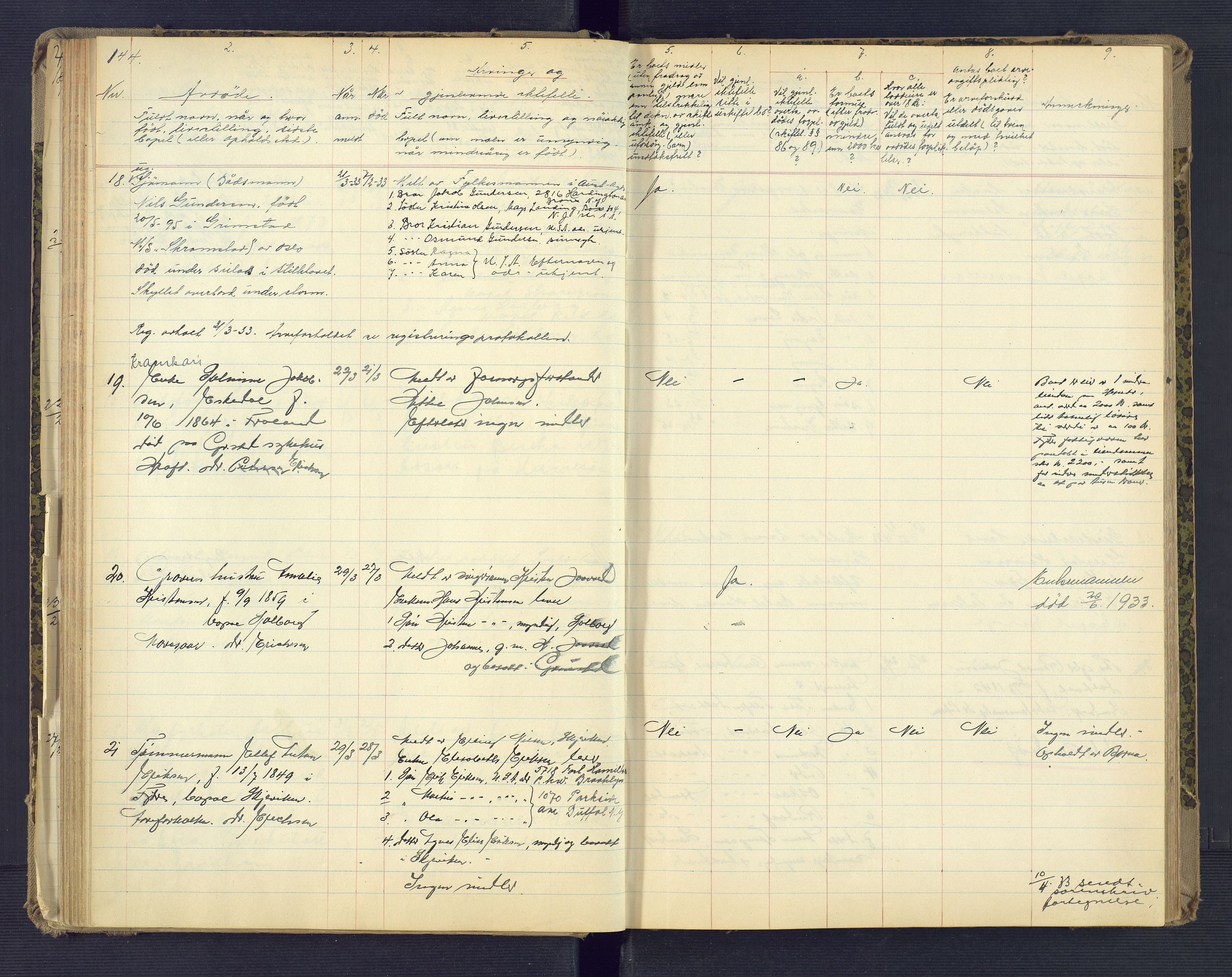 Landvik og Fjære lensmannskontor, SAK/1241-0027/F/Fe/L0003: Anmeldte dødsfall nr 32, 1926-1935, s. 144