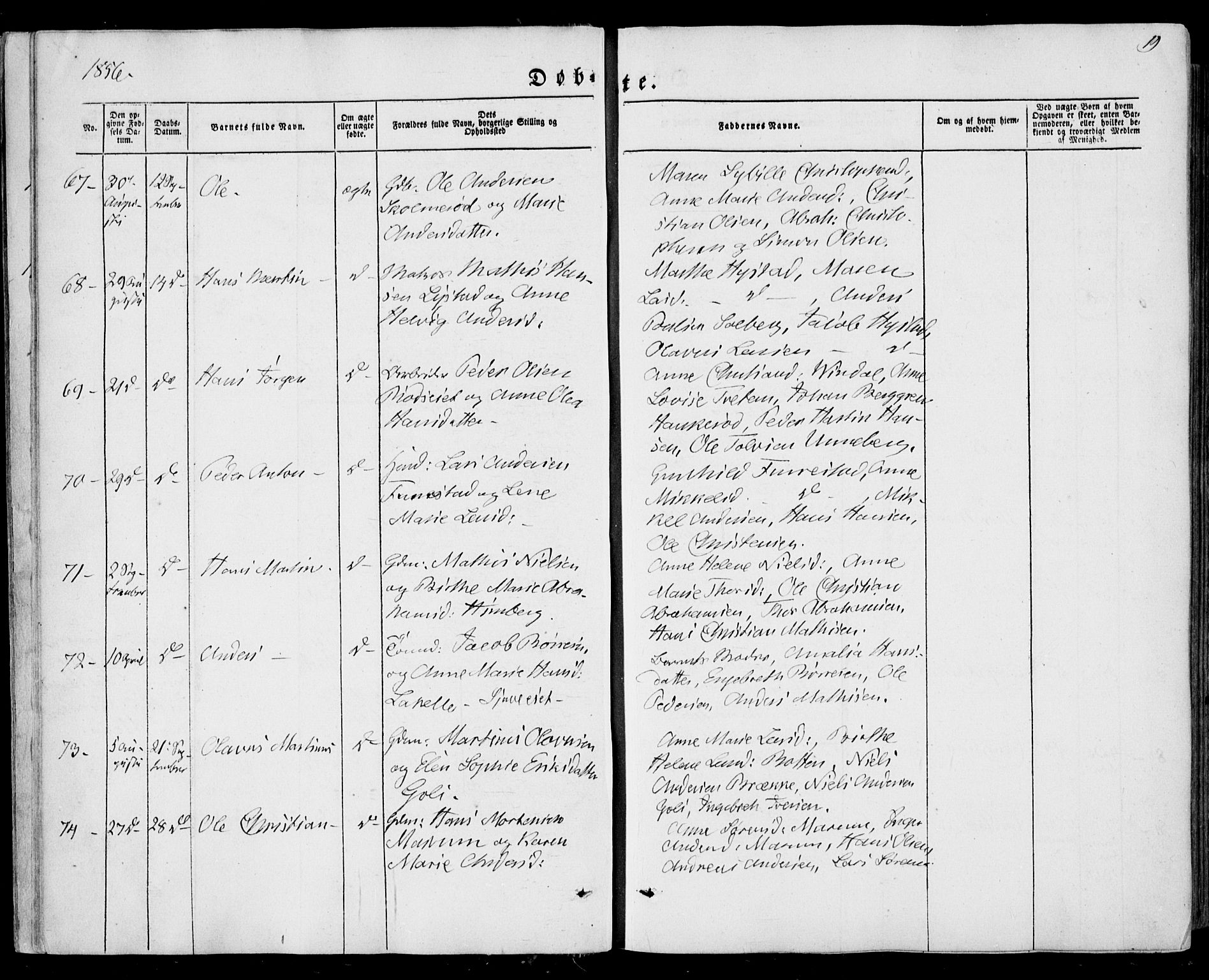 Sandar kirkebøker, AV/SAKO-A-243/F/Fa/L0007: Ministerialbok nr. 7, 1855-1861, s. 19