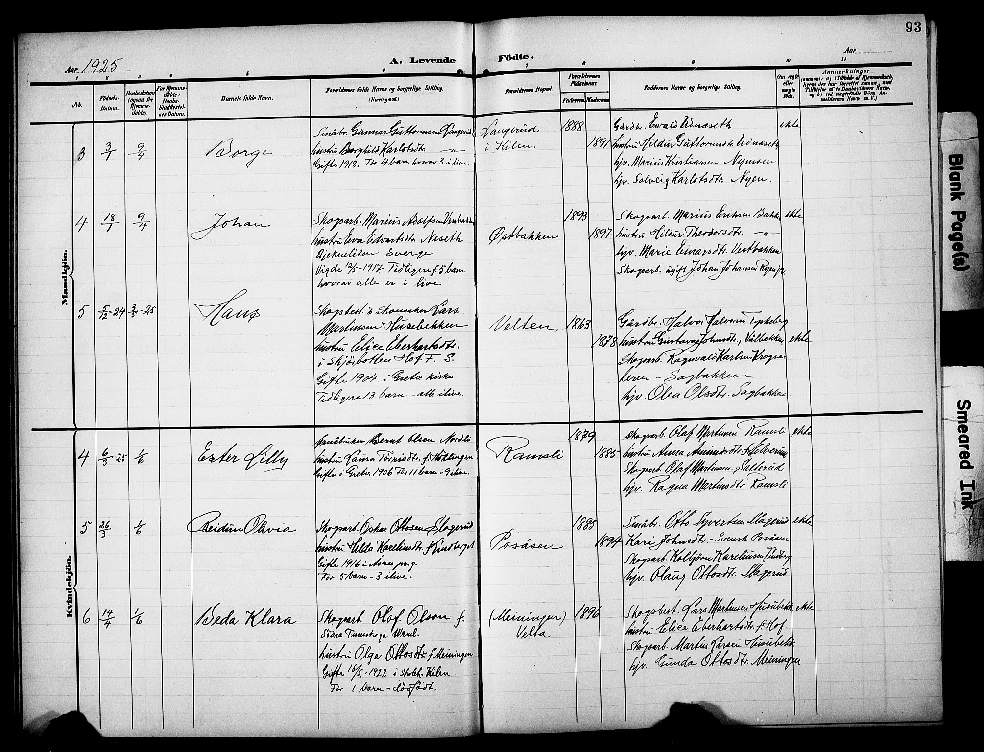 Åsnes prestekontor, AV/SAH-PREST-042/H/Ha/Hab/L0006: Klokkerbok nr. 6, 1903-1929, s. 93