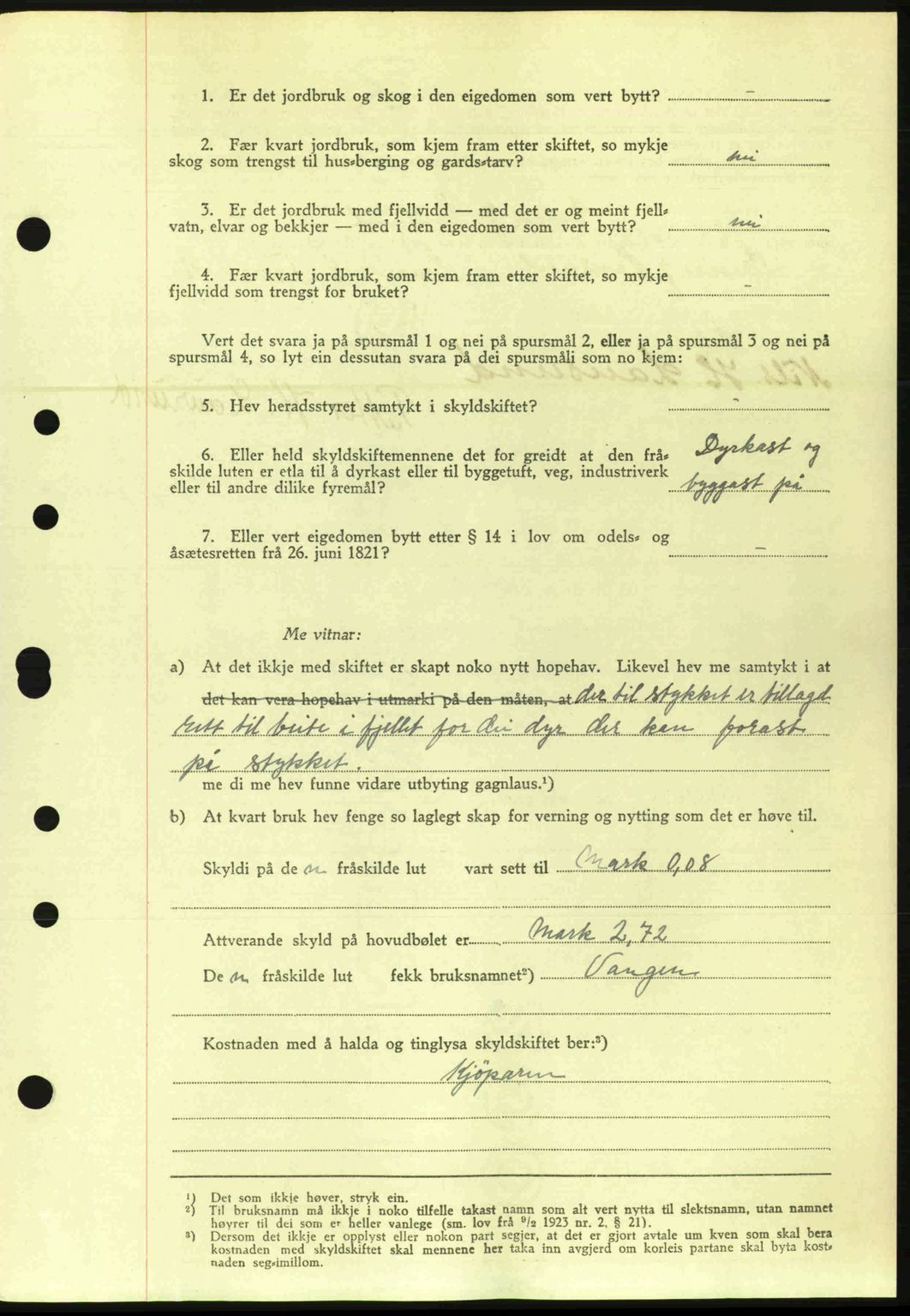 Nordre Sunnmøre sorenskriveri, AV/SAT-A-0006/1/2/2C/2Ca: Pantebok nr. A20a, 1945-1945, Dagboknr: 998/1945