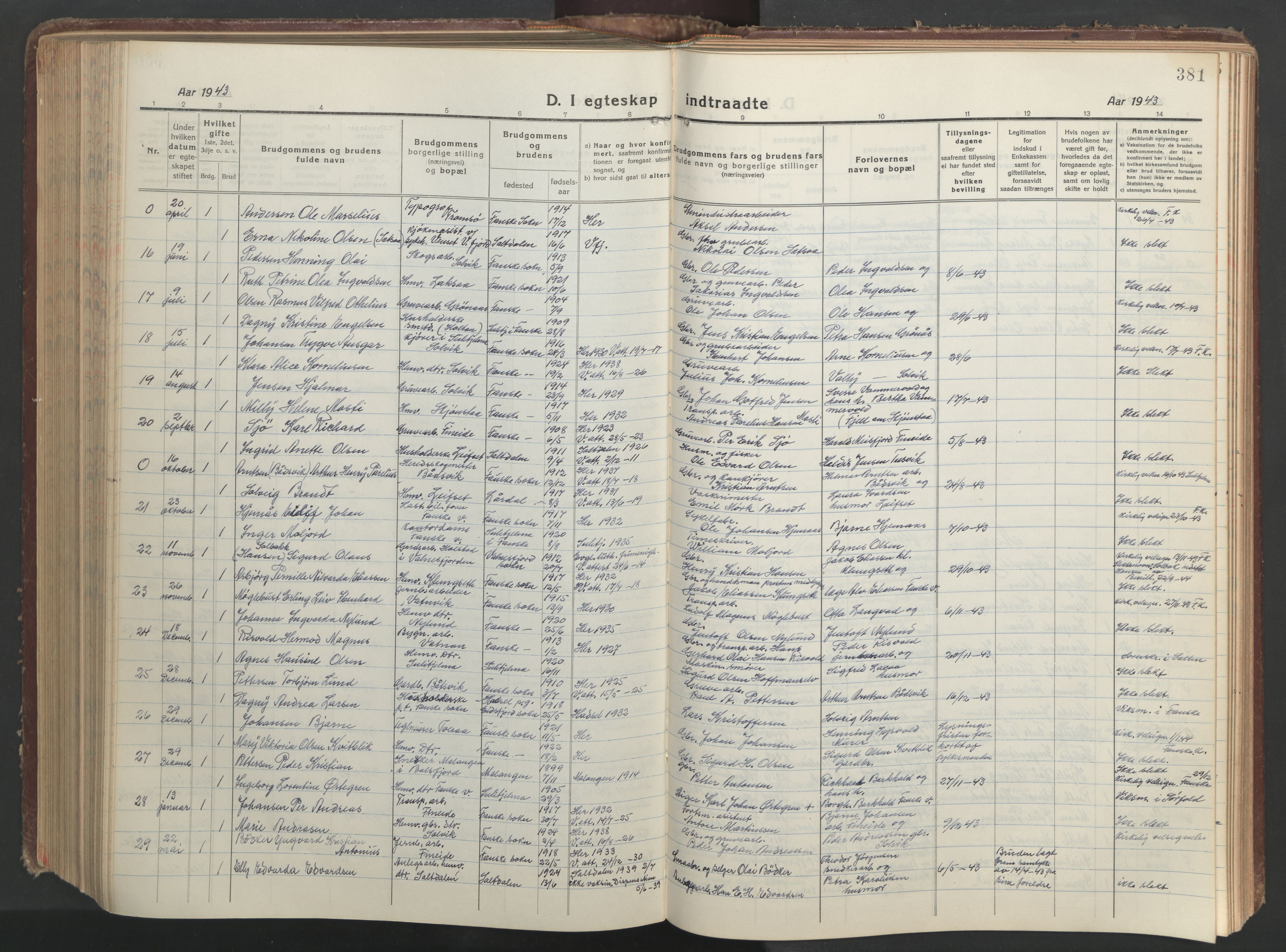 Ministerialprotokoller, klokkerbøker og fødselsregistre - Nordland, AV/SAT-A-1459/849/L0700: Klokkerbok nr. 849C01, 1919-1946, s. 381