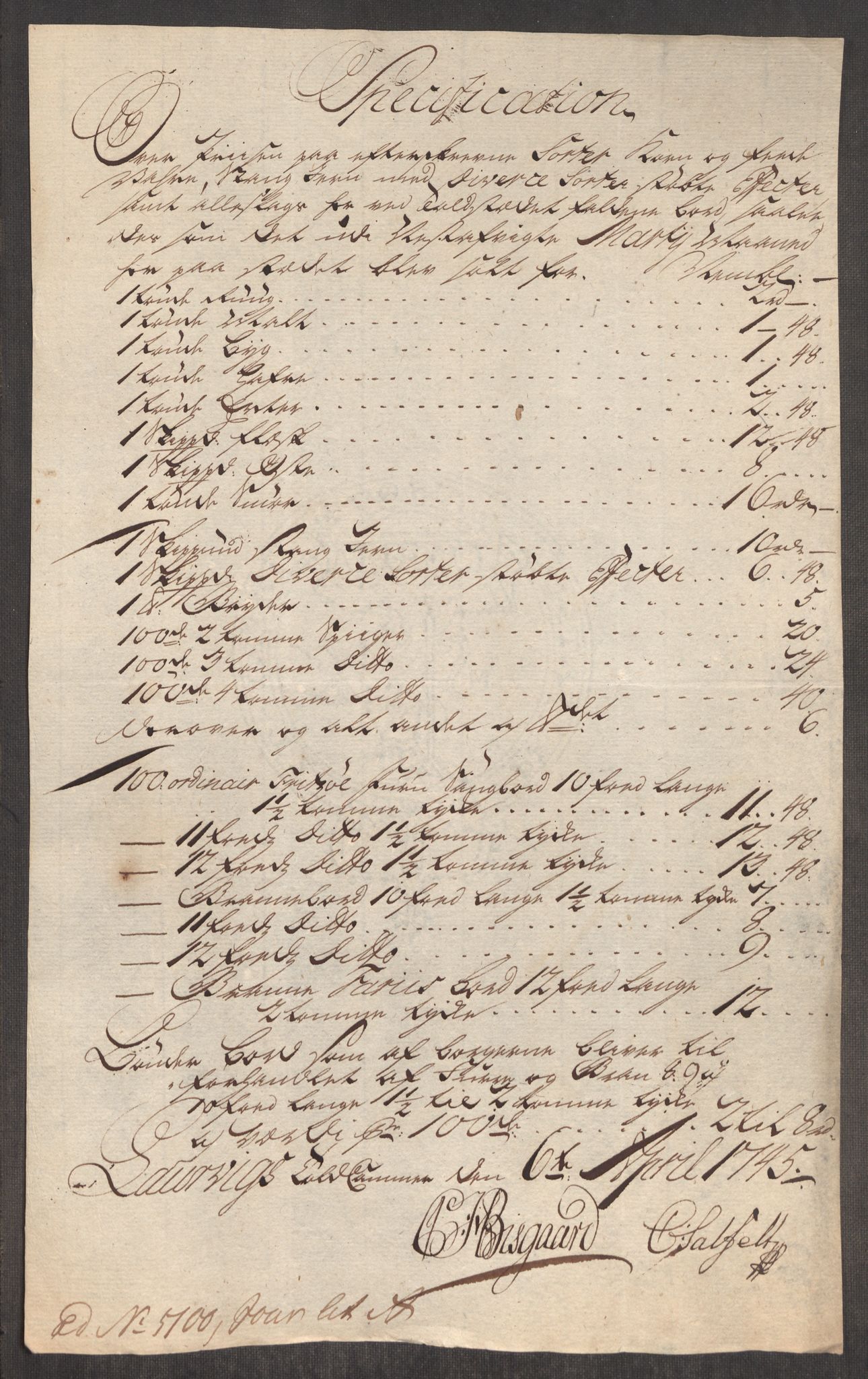 Rentekammeret inntil 1814, Realistisk ordnet avdeling, RA/EA-4070/Oe/L0003: [Ø1]: Priskuranter, 1745-1748, s. 109