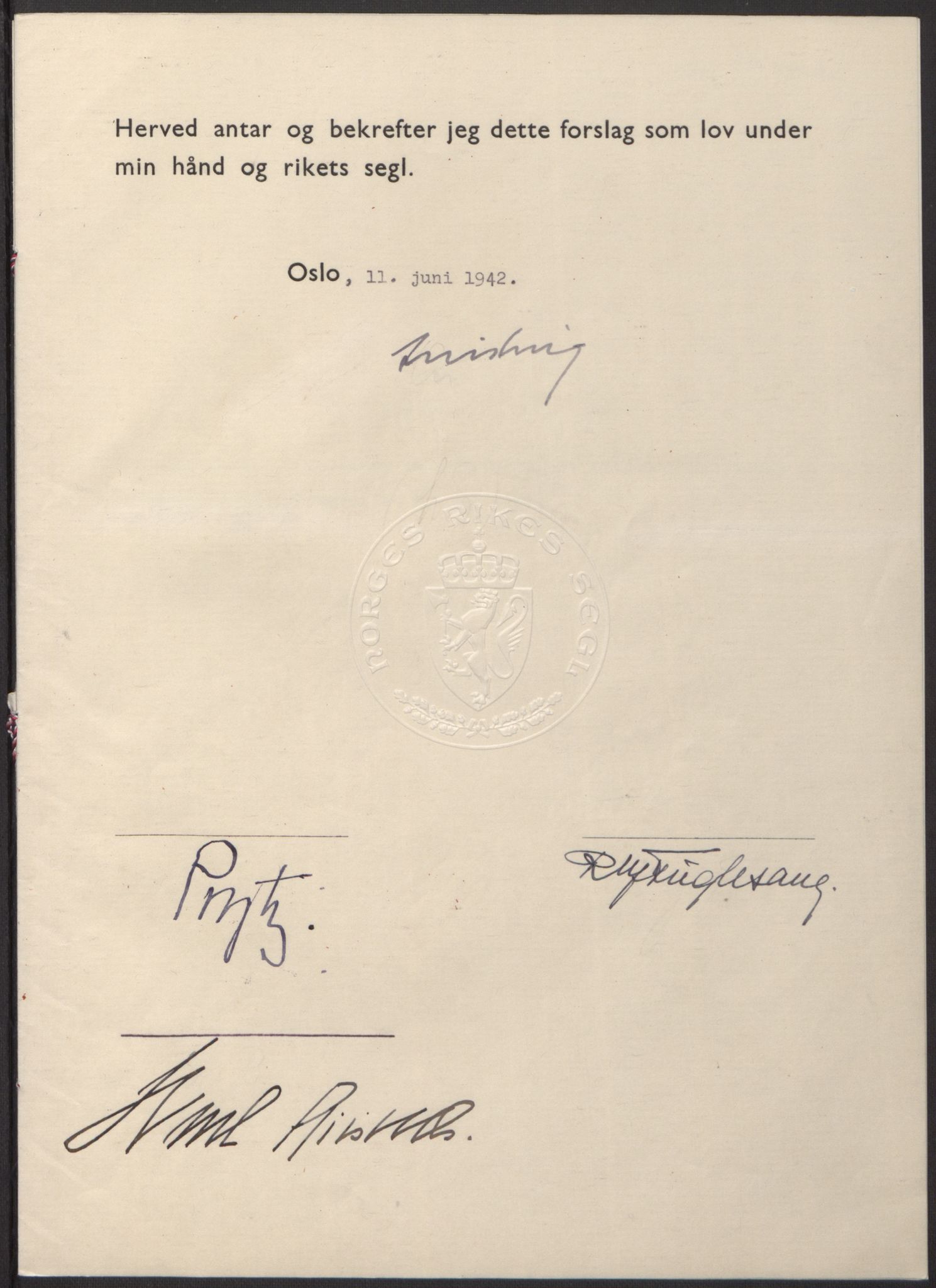 NS-administrasjonen 1940-1945 (Statsrådsekretariatet, de kommisariske statsråder mm), RA/S-4279/D/Db/L0098: Lover II, 1942, s. 51