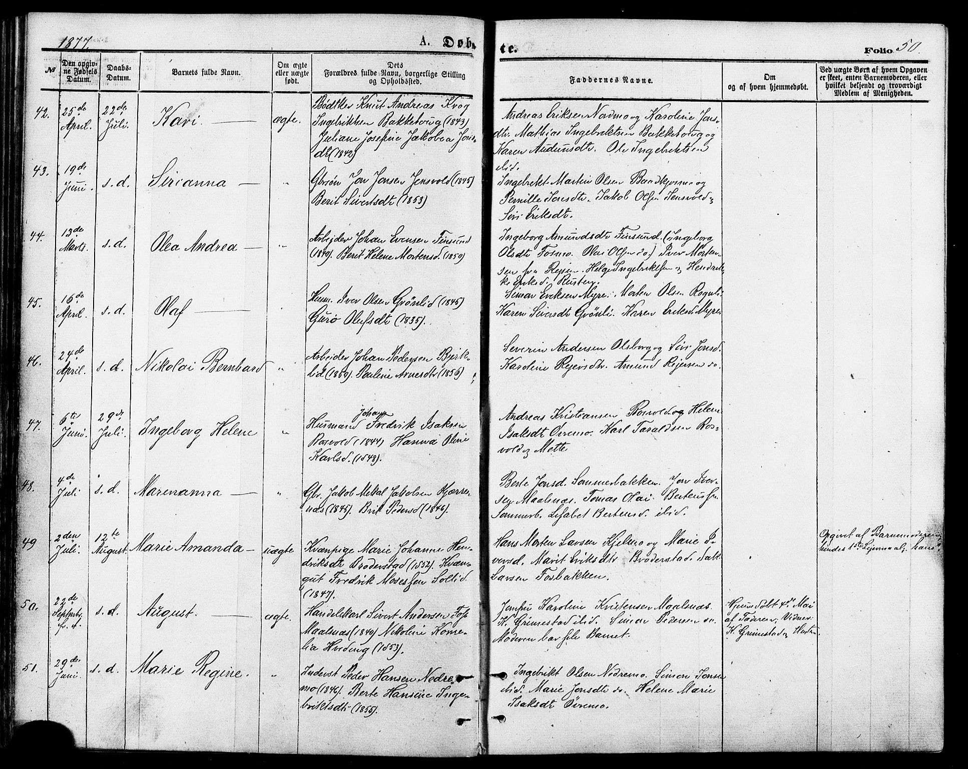 Målselv sokneprestembete, AV/SATØ-S-1311/G/Ga/Gaa/L0005kirke: Ministerialbok nr. 5, 1872-1884, s. 50