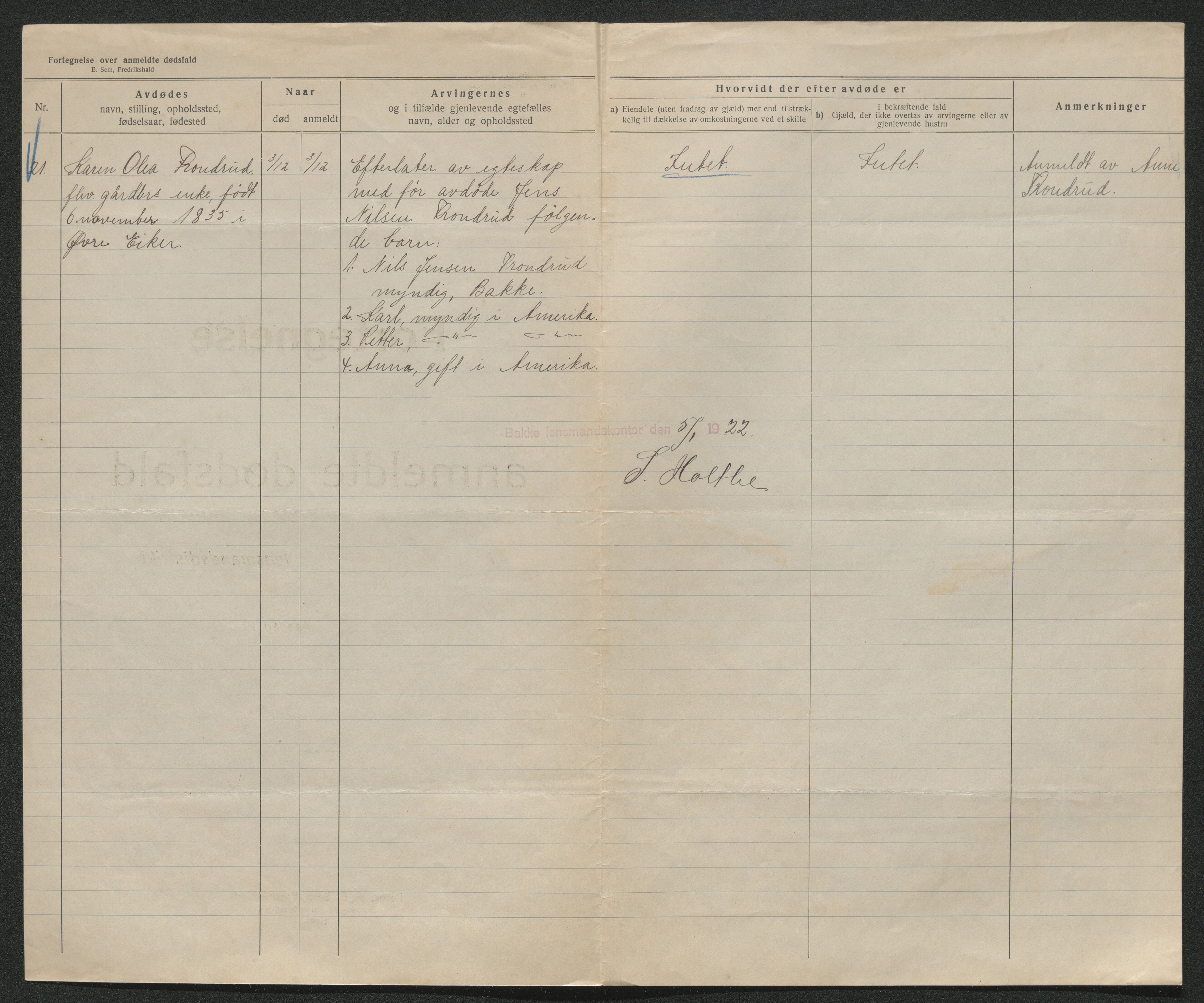 Eiker, Modum og Sigdal sorenskriveri, AV/SAKO-A-123/H/Ha/Hab/L0040: Dødsfallsmeldinger, 1920-1921, s. 905