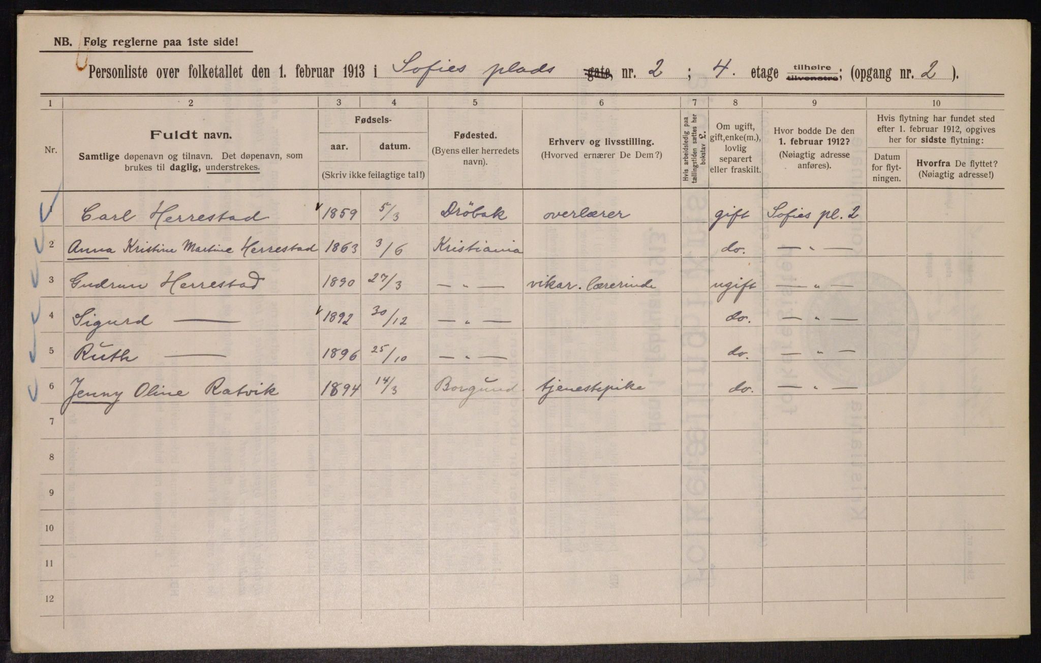 OBA, Kommunal folketelling 1.2.1913 for Kristiania, 1913, s. 99384