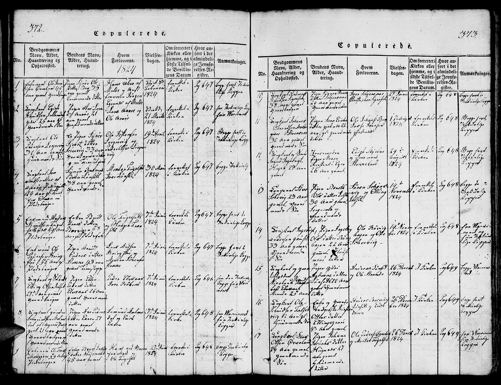 Ministerialprotokoller, klokkerbøker og fødselsregistre - Møre og Romsdal, SAT/A-1454/555/L0665: Klokkerbok nr. 555C01, 1818-1868, s. 372-373