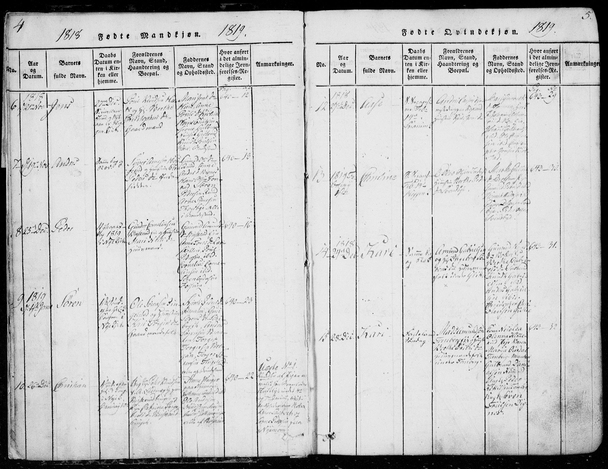 Modum kirkebøker, AV/SAKO-A-234/G/Ga/L0001: Klokkerbok nr. I 1, 1818-1824, s. 4-5