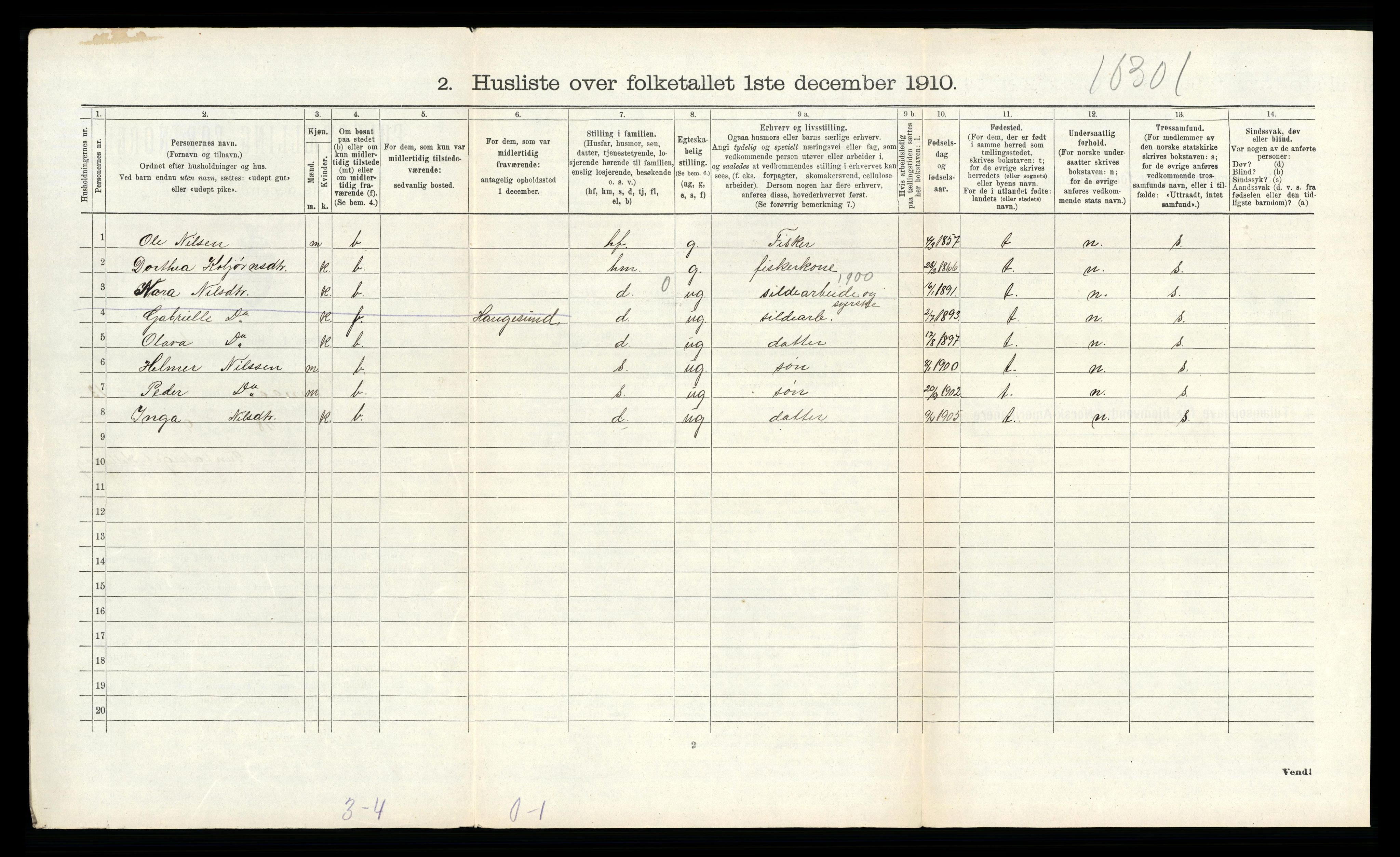 RA, Folketelling 1910 for 1218 Finnås herred, 1910, s. 1525