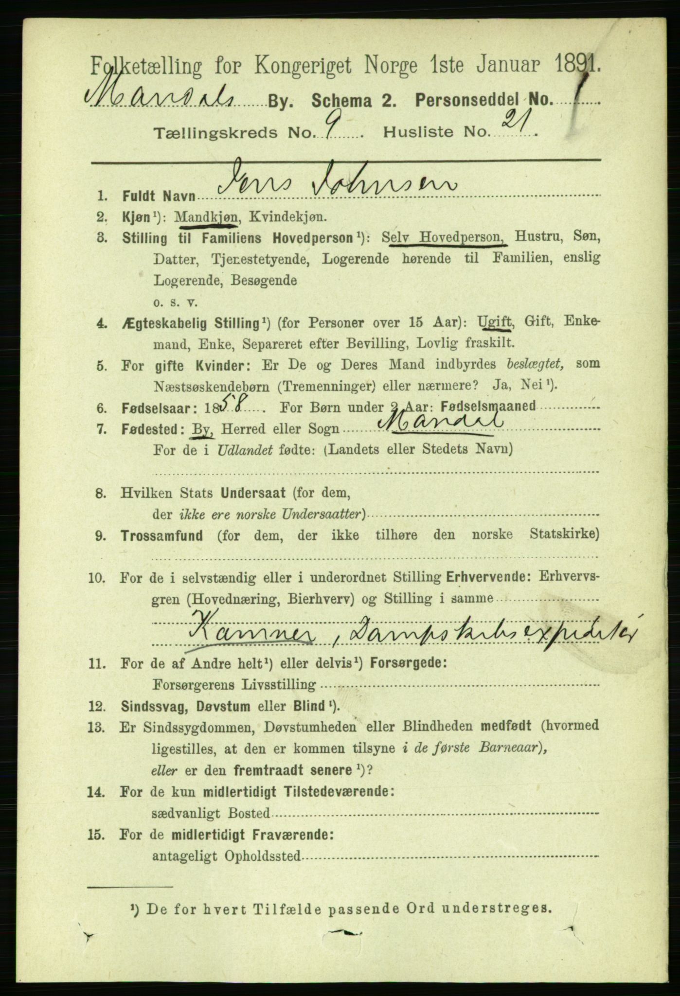 RA, Folketelling 1891 for 1002 Mandal ladested, 1891, s. 2632