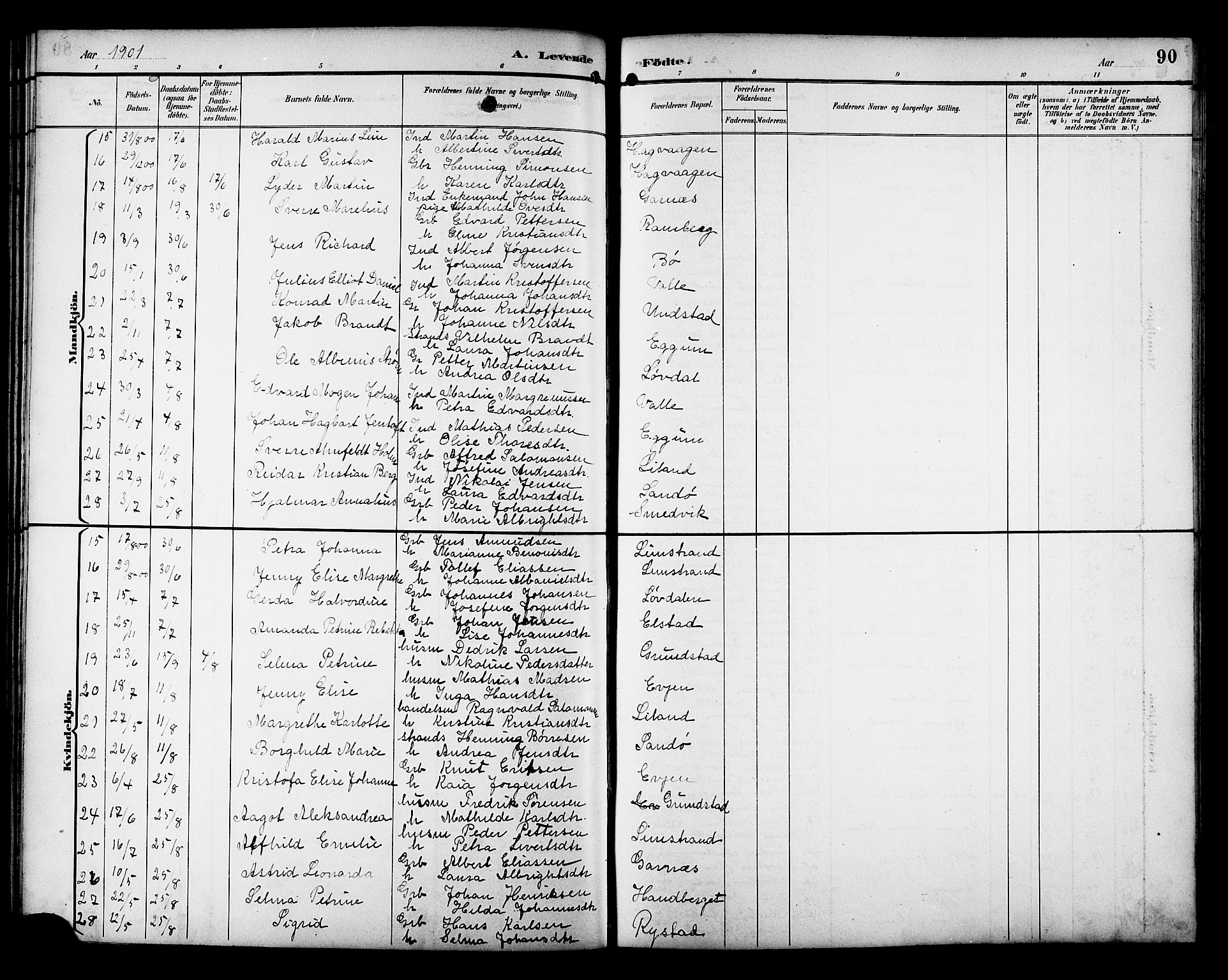 Ministerialprotokoller, klokkerbøker og fødselsregistre - Nordland, AV/SAT-A-1459/880/L1141: Klokkerbok nr. 880C03, 1893-1928, s. 90