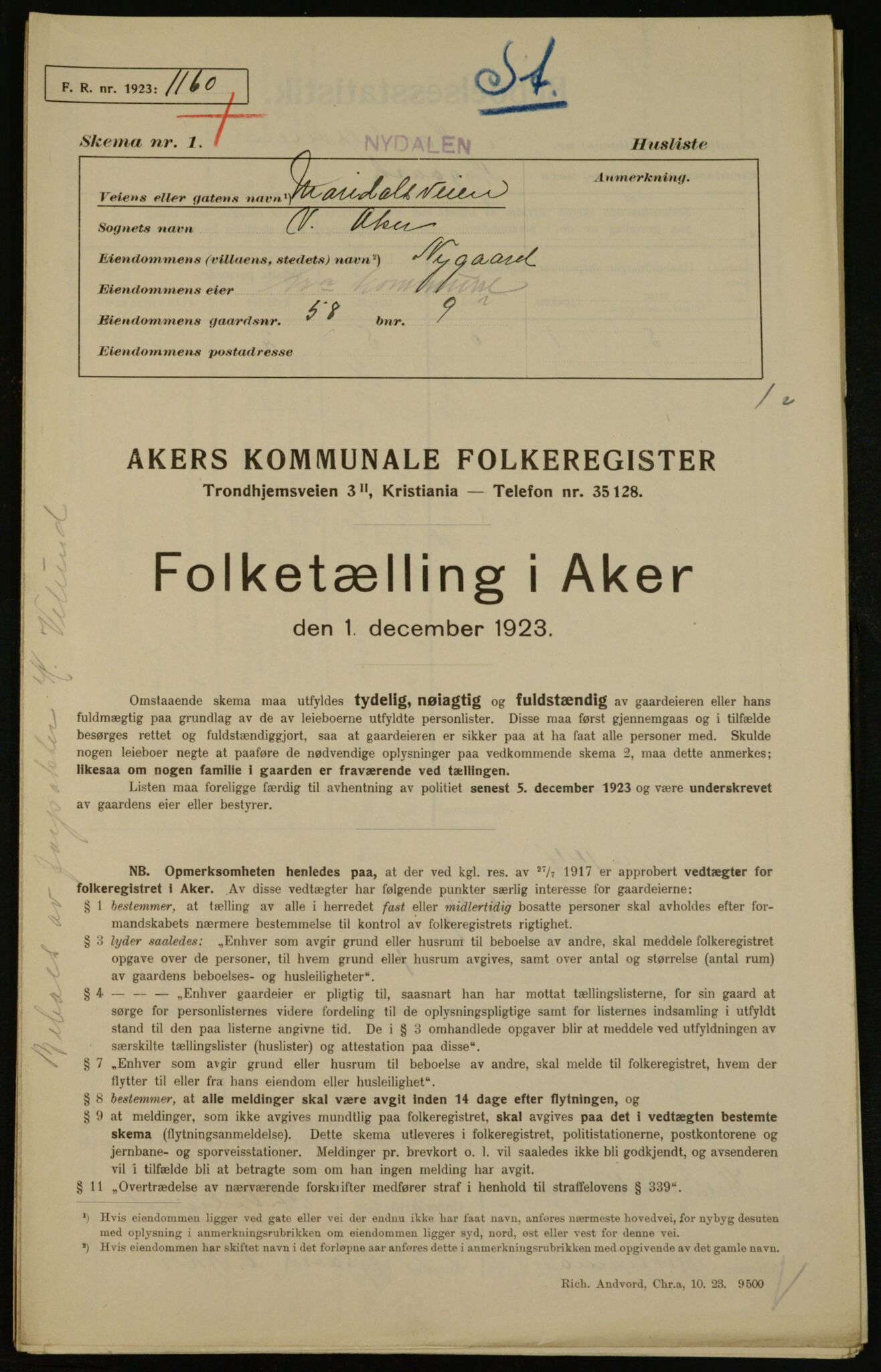 , Kommunal folketelling 1.12.1923 for Aker, 1923, s. 14885