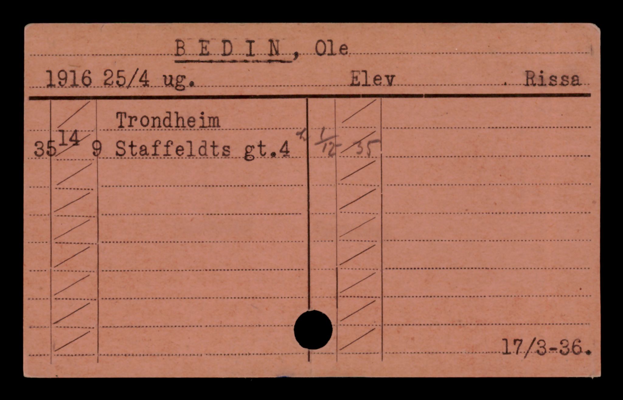Oslo folkeregister, Registerkort, SAO/A-11715/D/Da/L0008: Menn: Bedin Ole - Berge Rolf, 1906-1919