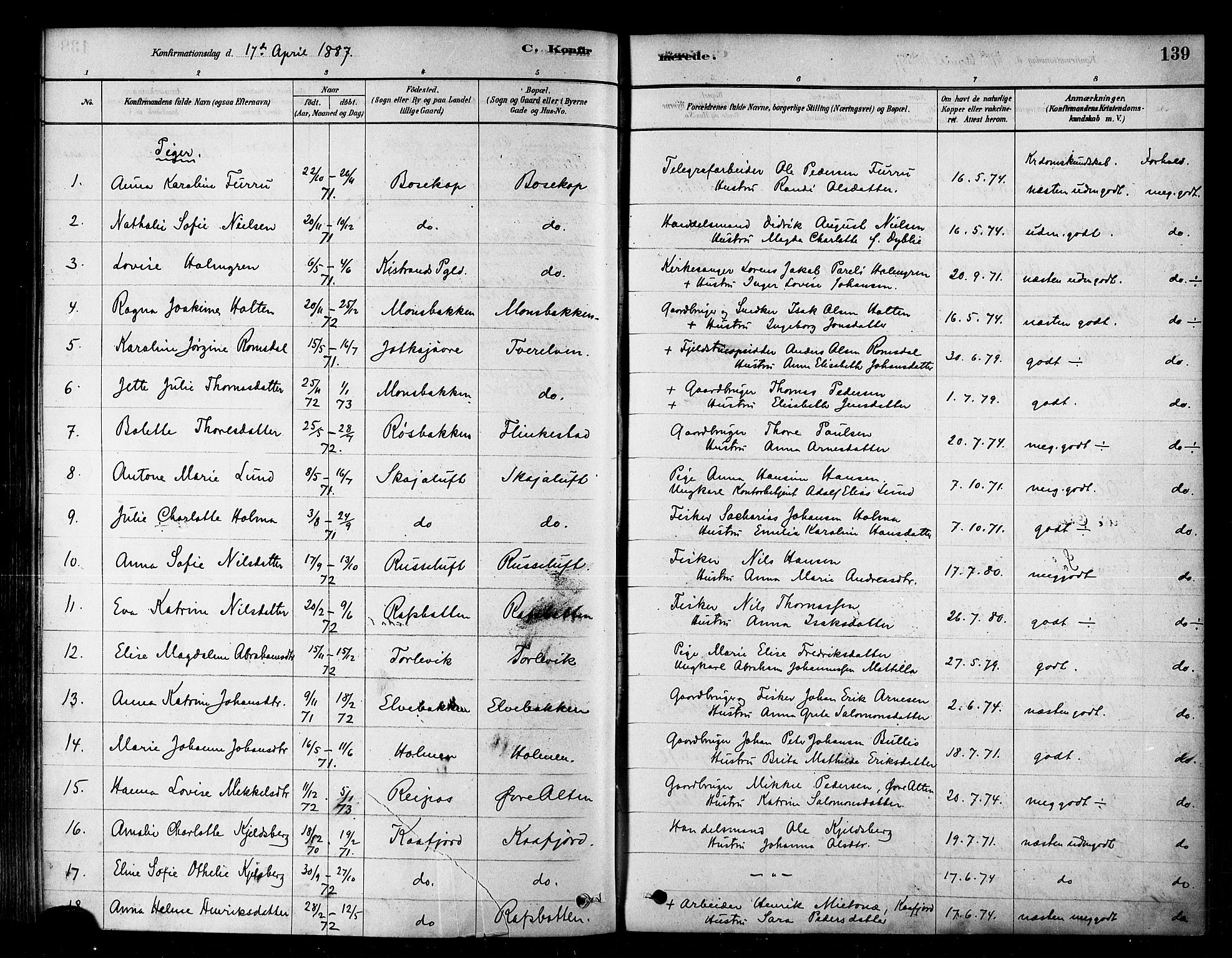 Alta sokneprestkontor, AV/SATØ-S-1338/H/Ha/L0002.kirke: Ministerialbok nr. 2, 1879-1892, s. 139