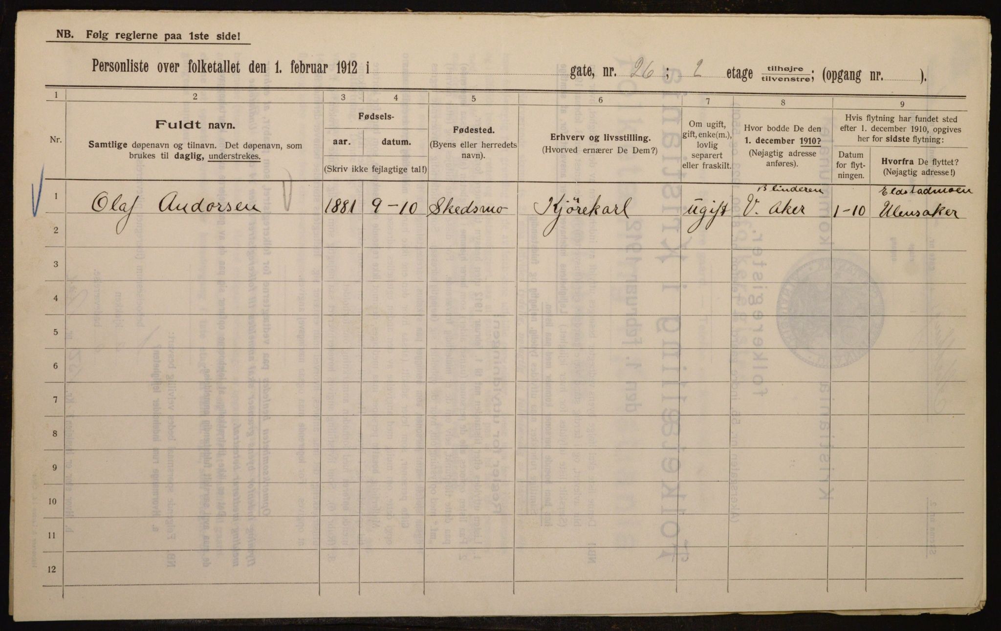 OBA, Kommunal folketelling 1.2.1912 for Kristiania, 1912, s. 103653